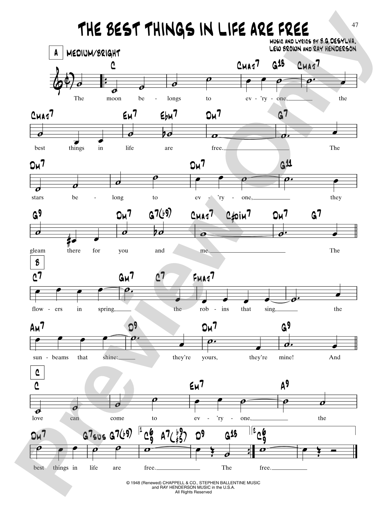 The Best Things In Life Are Free (From "Good News"): Lead Sheet