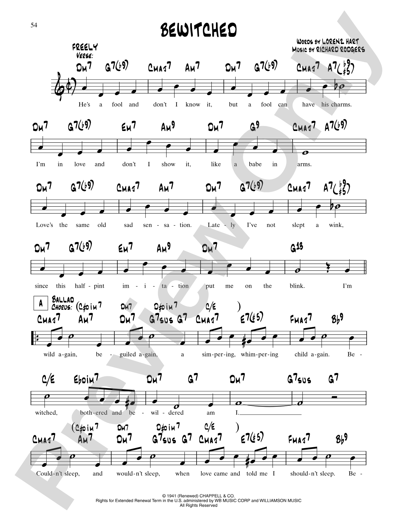 Bewitched, Bothered And Bewildered (From "Pal Joey"): Lead Sheet