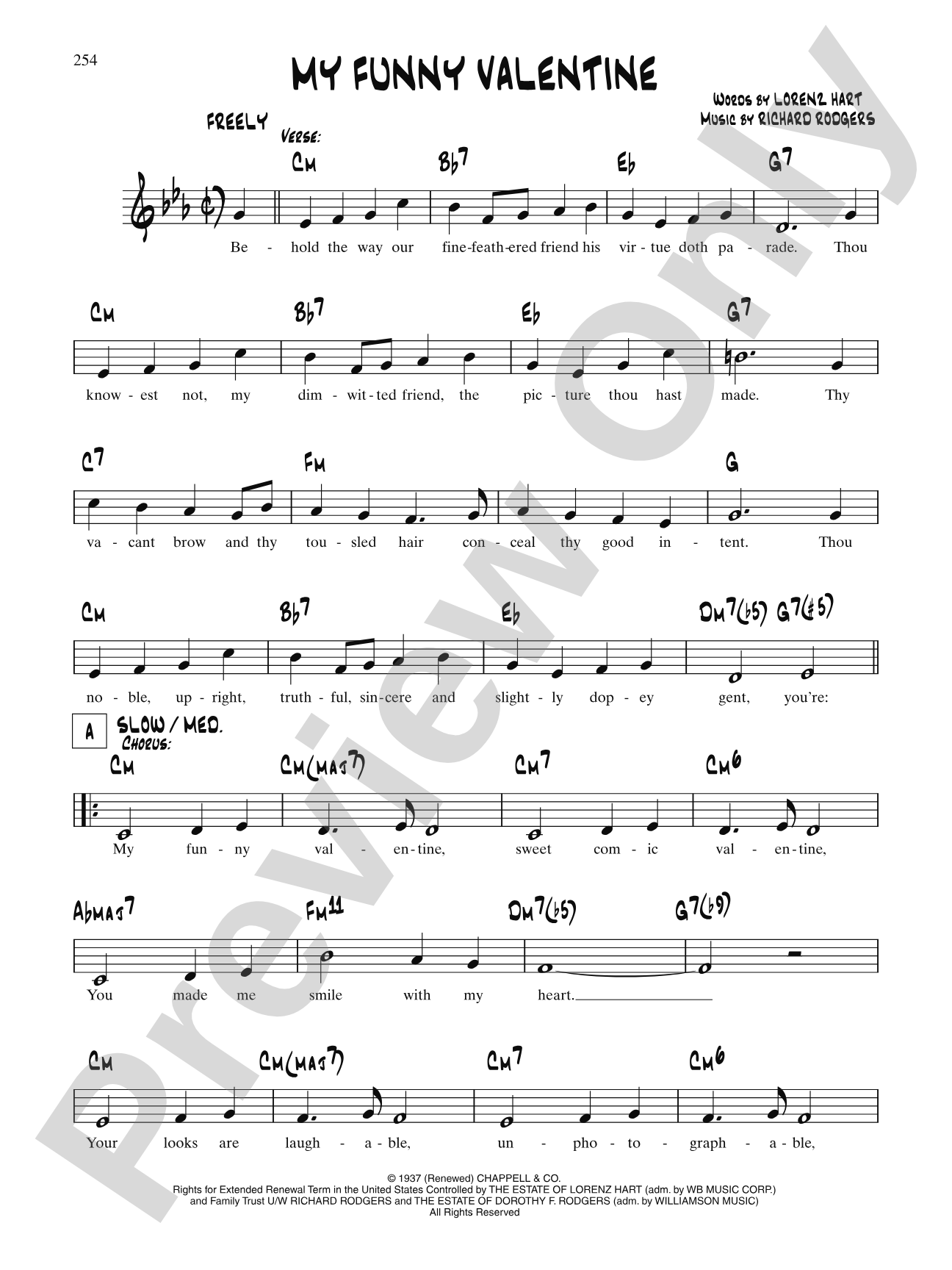 My Funny Valentine (From "Babes In Arms"): Lead Sheet