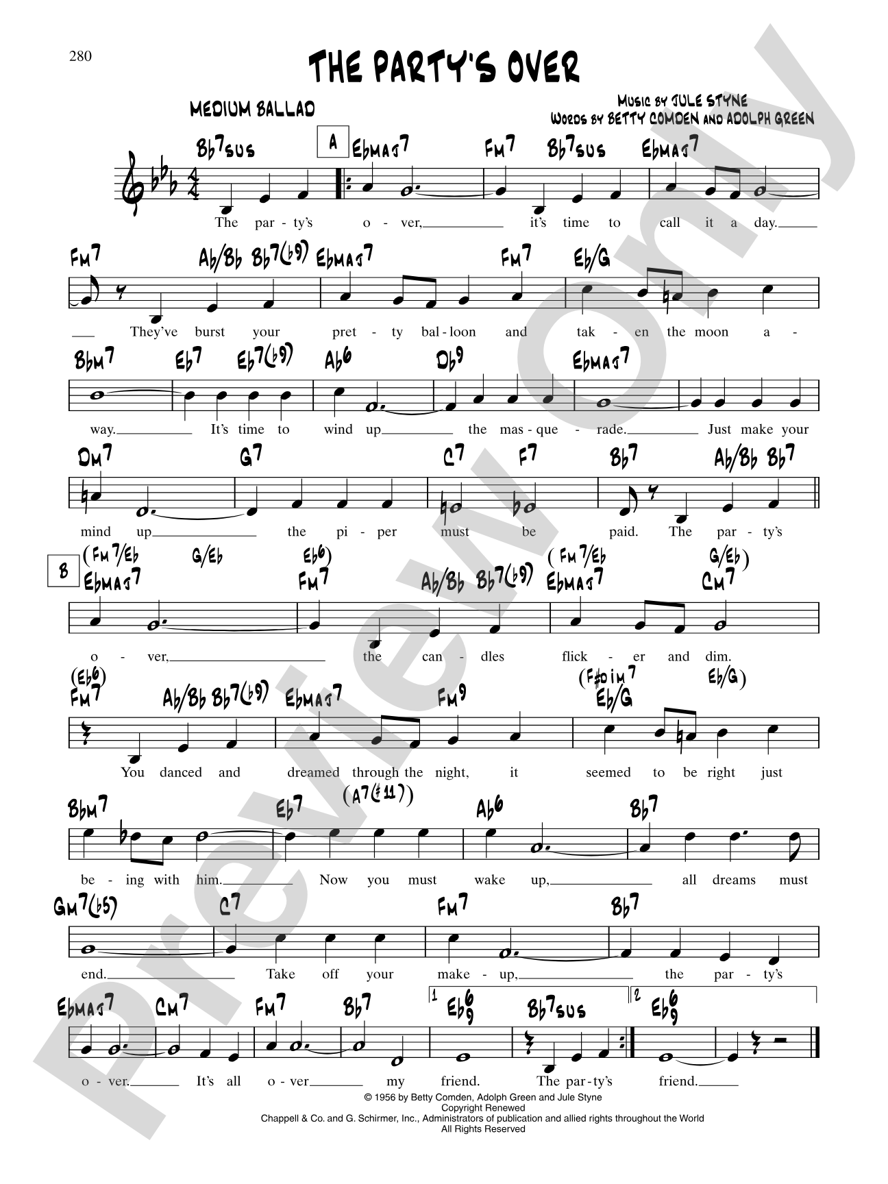 The Party's Over (From "Bells Are Ringing"): Lead Sheet