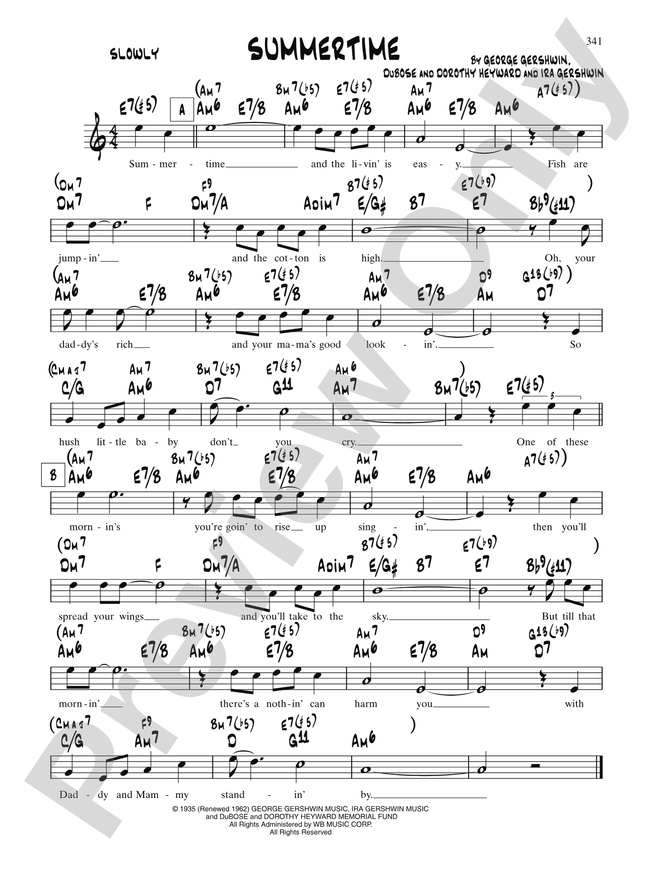 Summertime (From "Porgy And Bess"): Lead Sheet