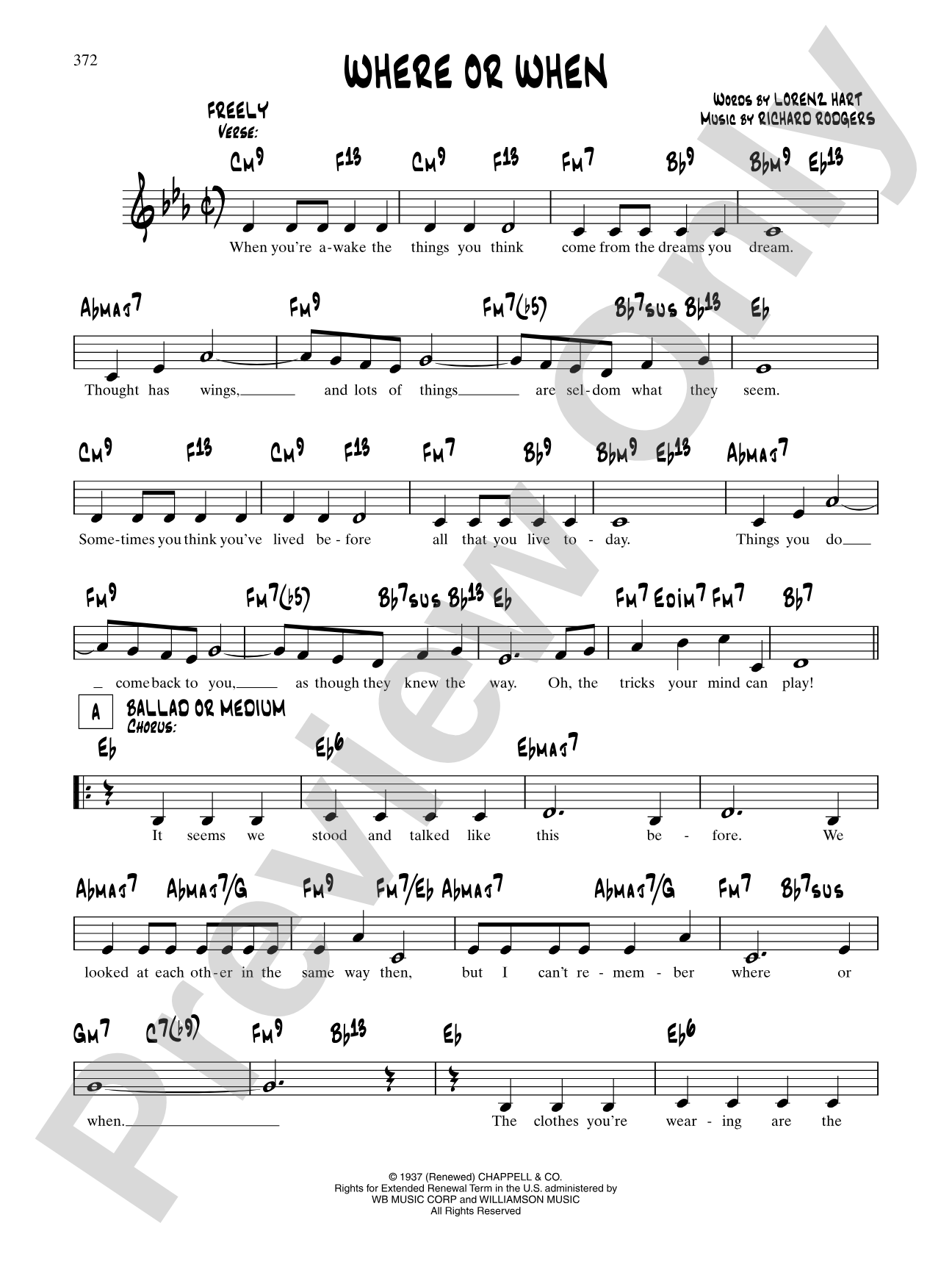 Where Or When (From "Babes In Arms"): Lead Sheet