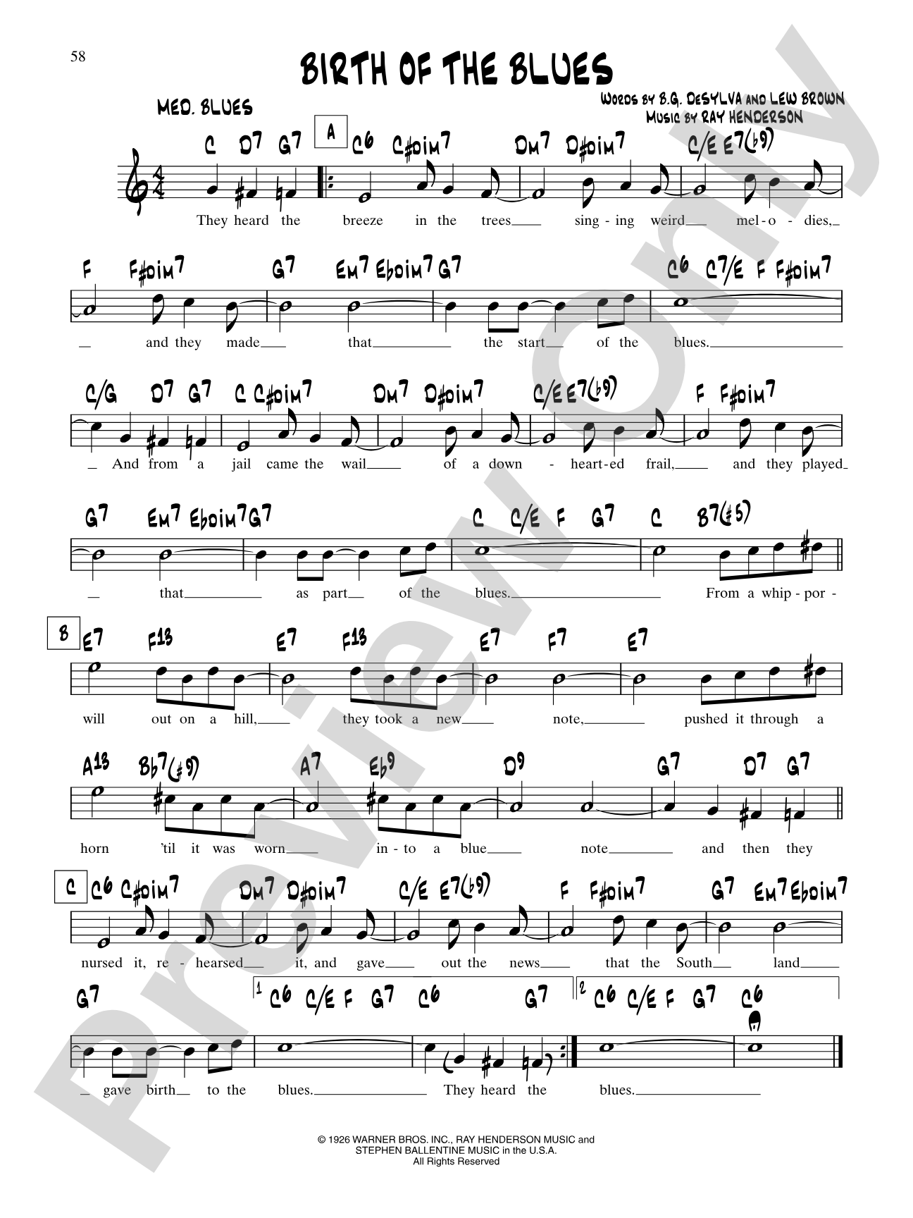 The Birth Of The Blues (From "George White's Scandals"): Lead Sheet