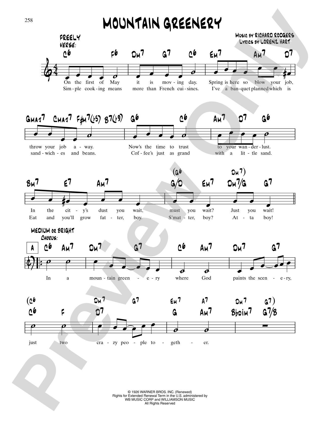 Mountain Greenery (From "Garrick Gaieties"): Lead Sheet