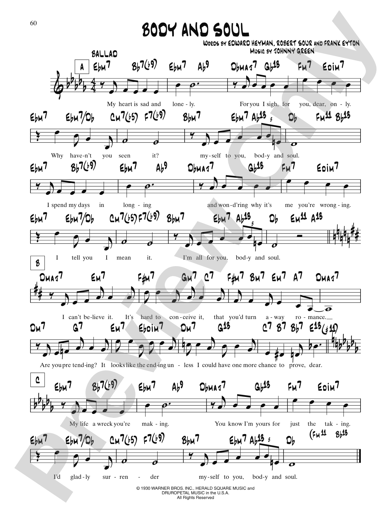 Body And Soul: Lead Sheet