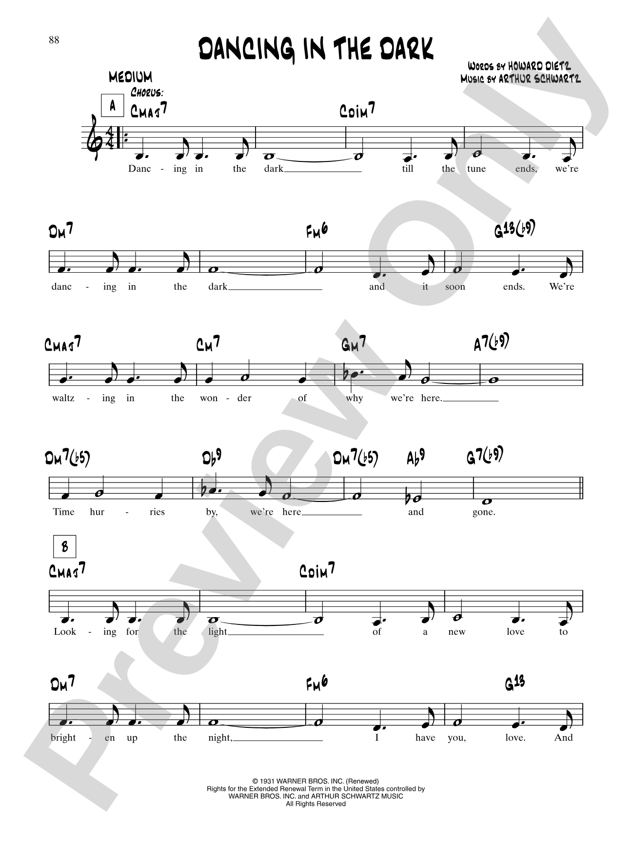 Dancing In The Dark (From "The Band Wagon"): Lead Sheet