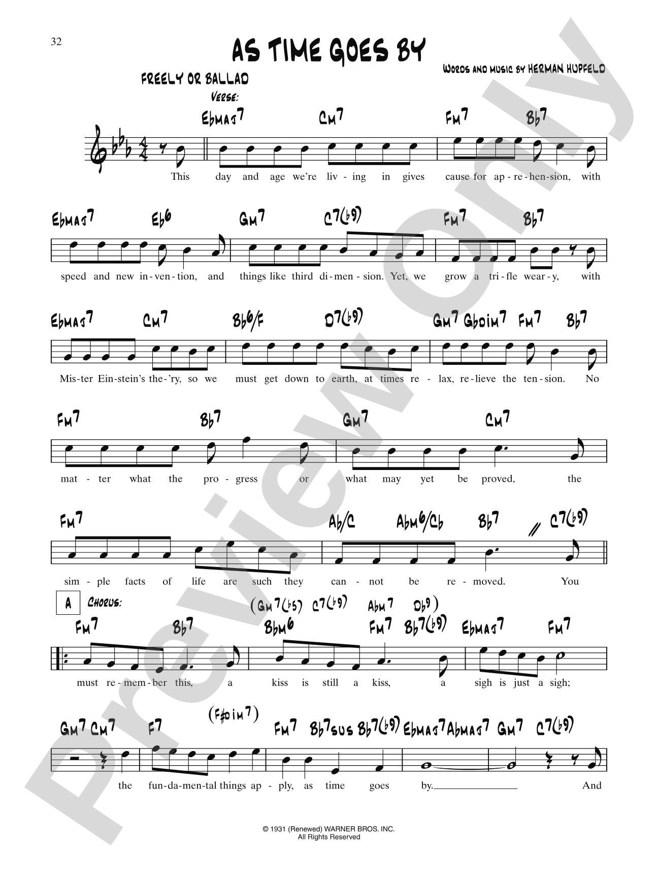 As Time Goes By (From "Casablanca"): Lead Sheet