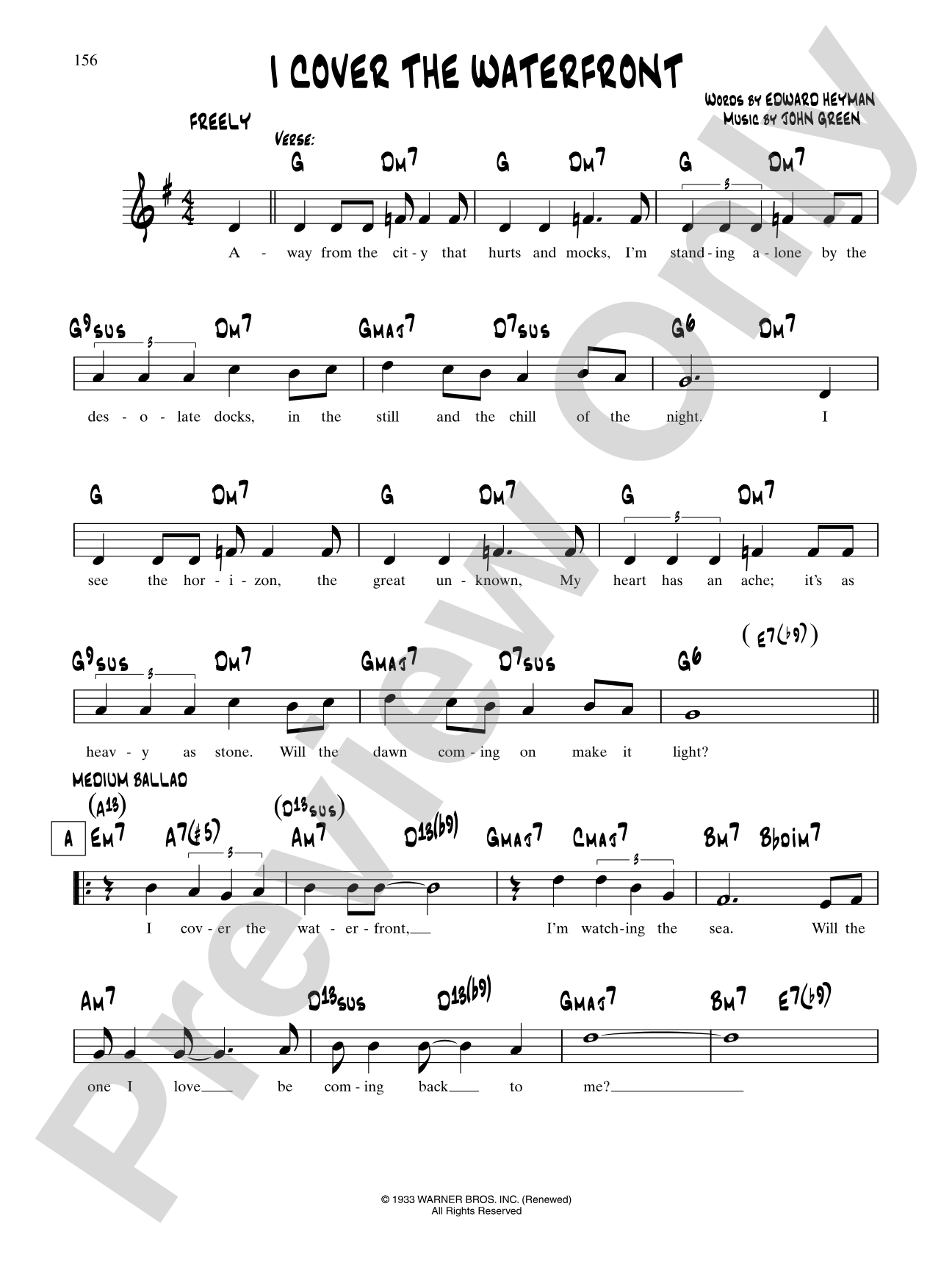 I Cover The Waterfront: Lead Sheet