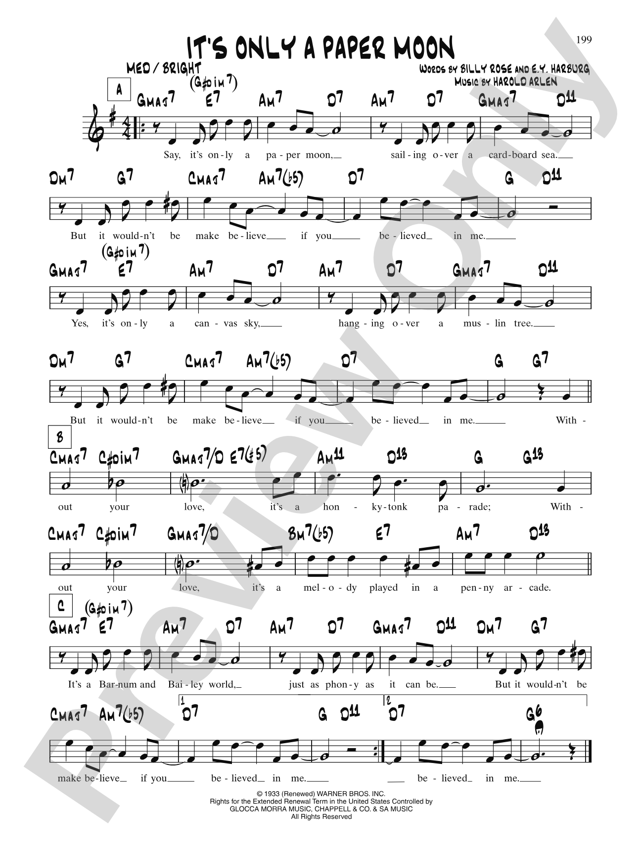 It's Only A Paper Moon: Lead Sheet
