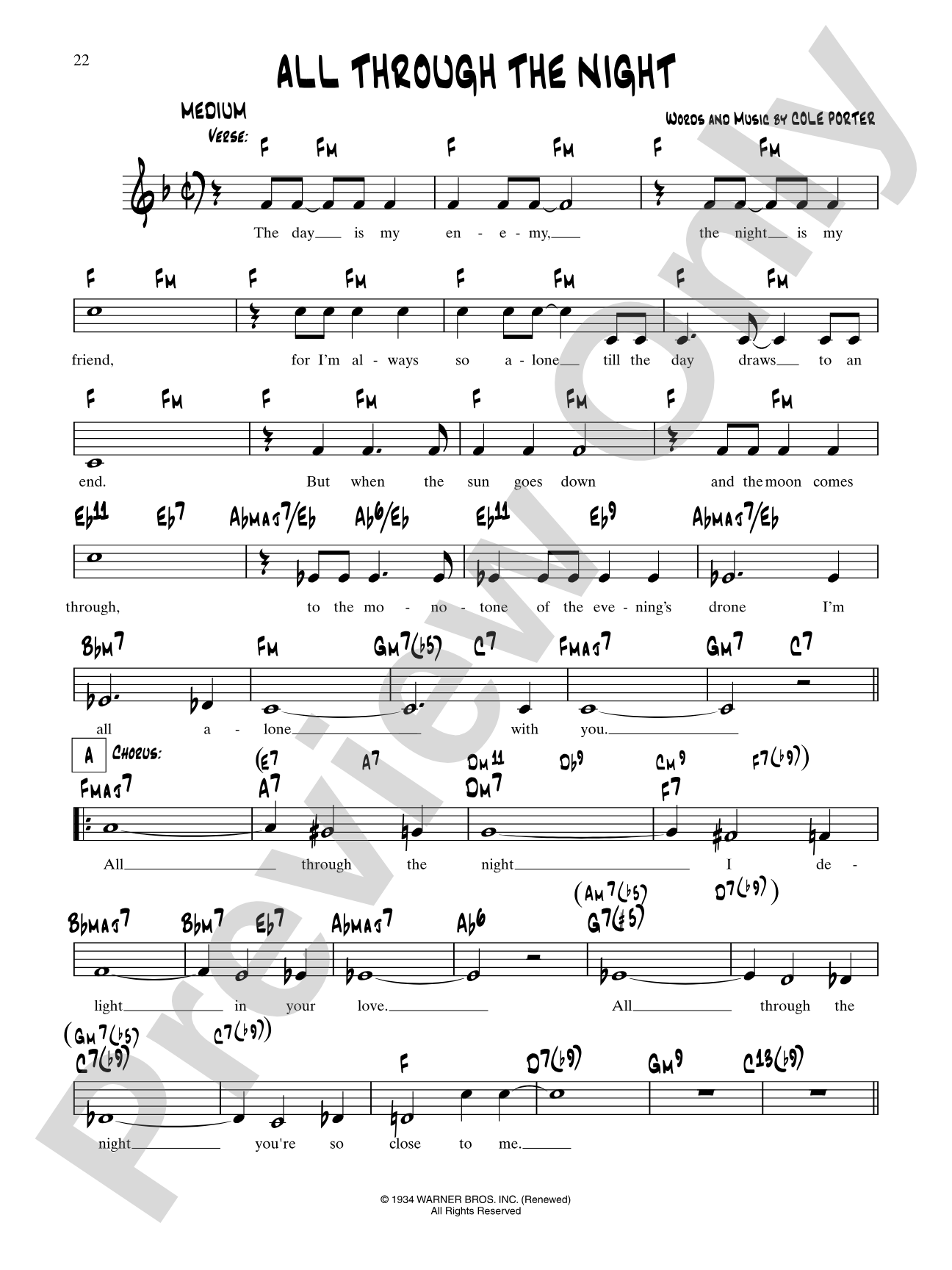 All Through The Night: Lead Sheet