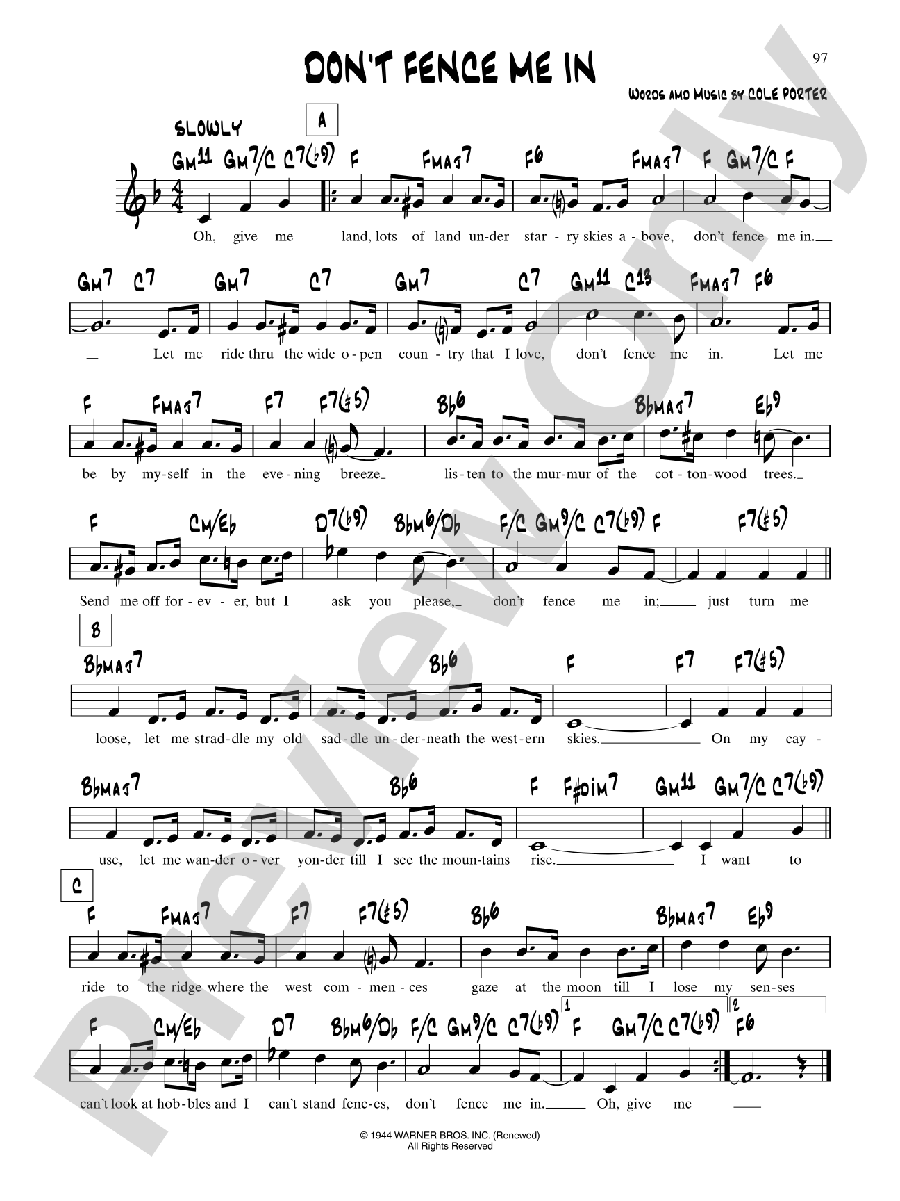Don't Fence Me In (From "Hollywood Canteen"): Lead Sheet