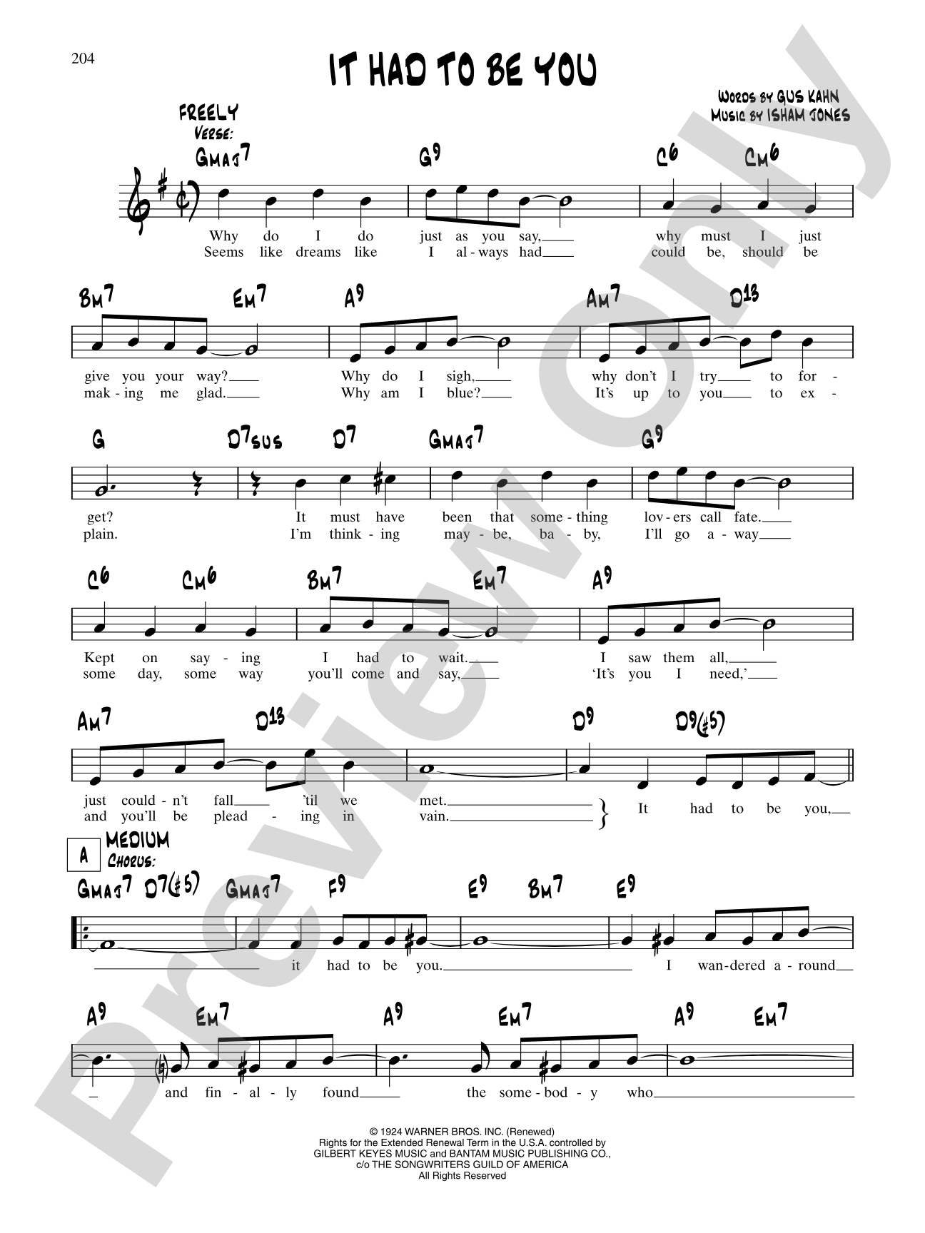 It Had To Be You: Lead Sheet