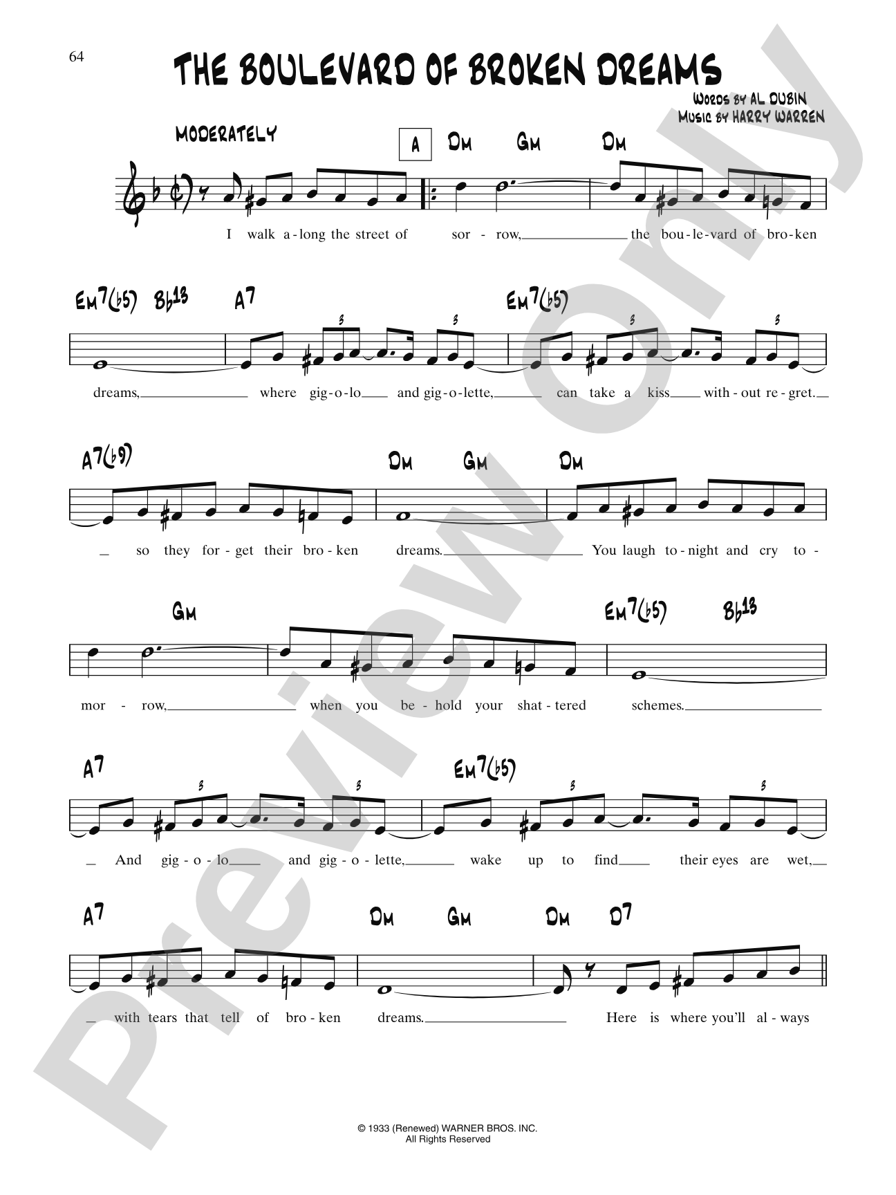 The Boulevard Of Broken Dreams (From "Moulin Rouge"): Lead Sheet