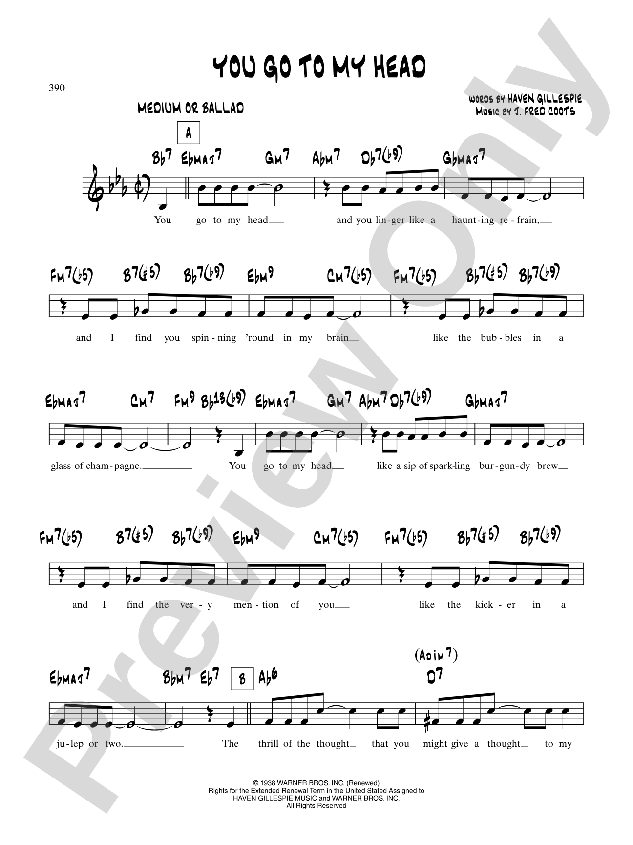 You Go To My Head: Lead Sheet