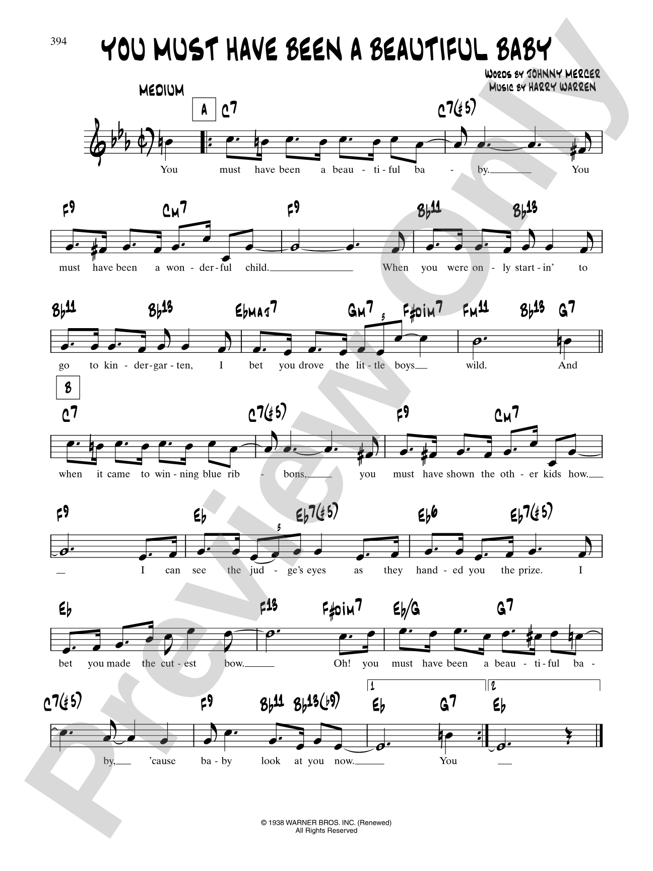 You Must Have Been A Beautiful Baby: Lead Sheet