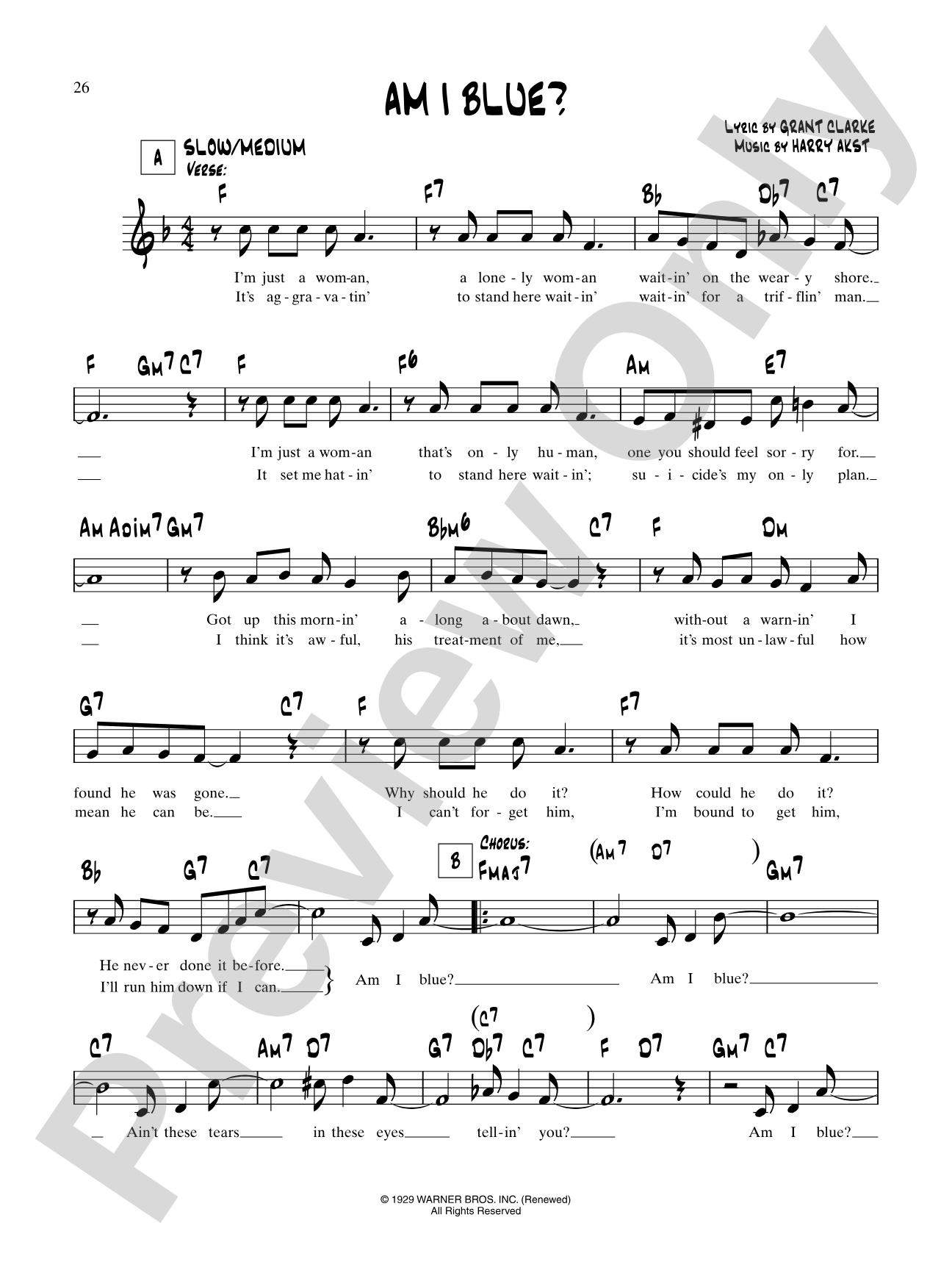Am I Blue?: Lead Sheet