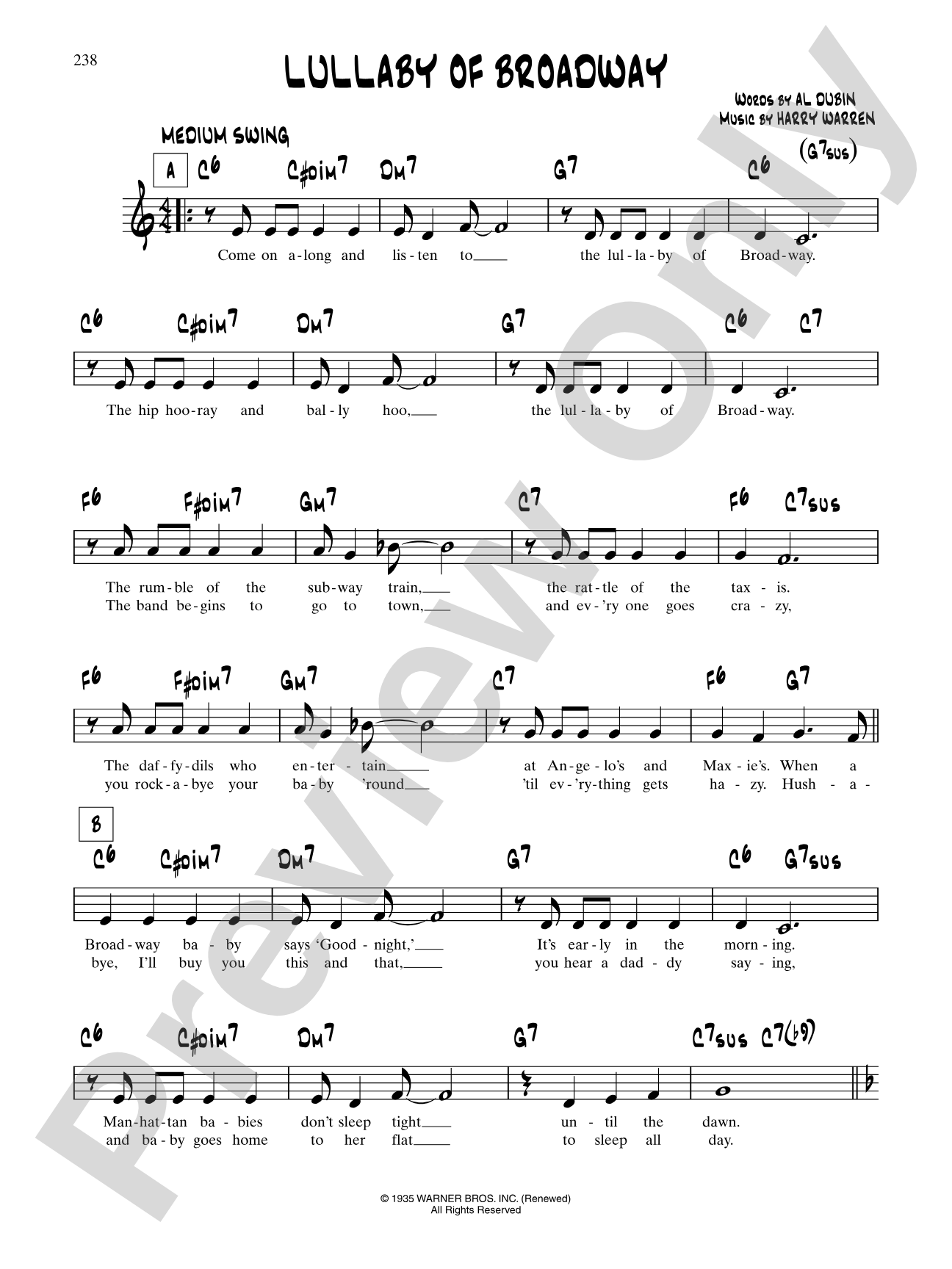 Lullaby Of Broadway (From "Gold Diggers Of 1935"): Lead Sheet