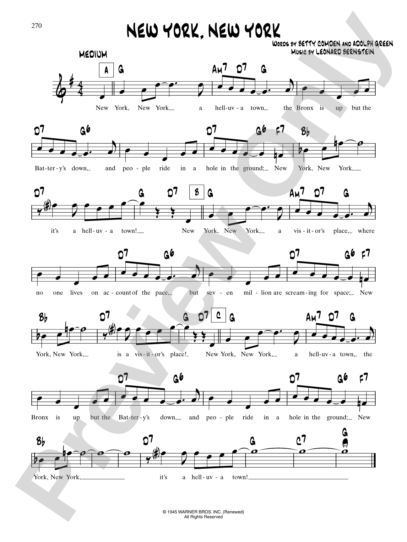 New York New York (From "On The Town"): Lead Sheet