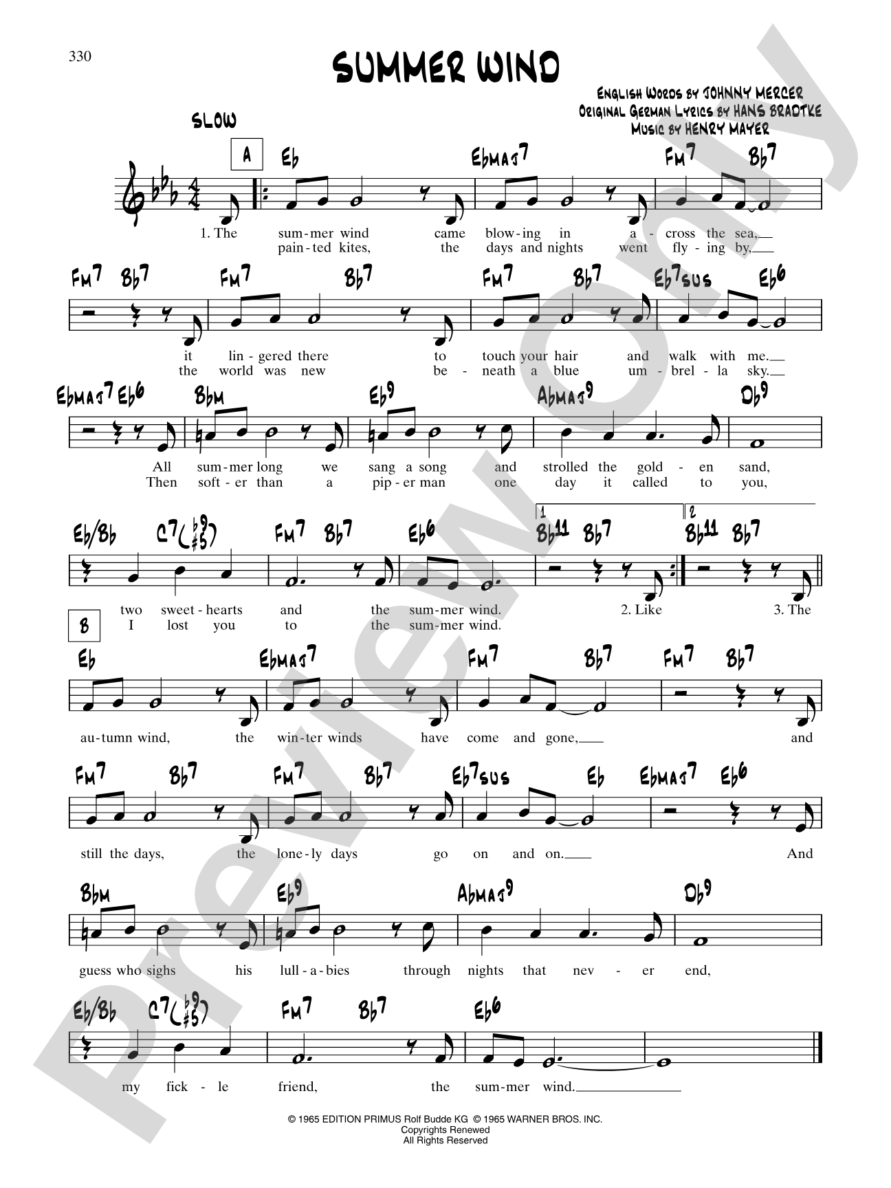 Summer Wind: Lead Sheet