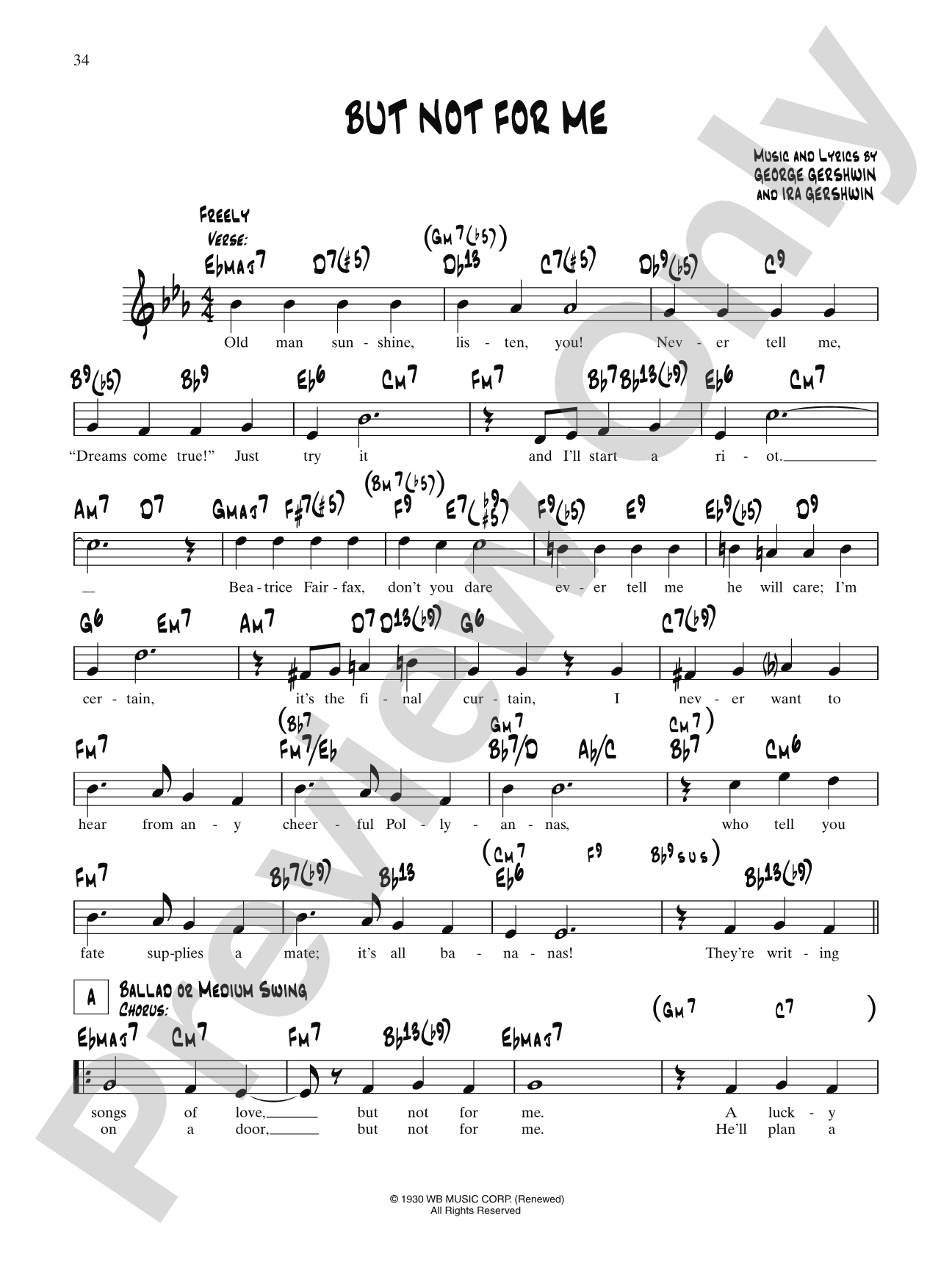But Not For Me (From "Girl Crazy"): Lead Sheet