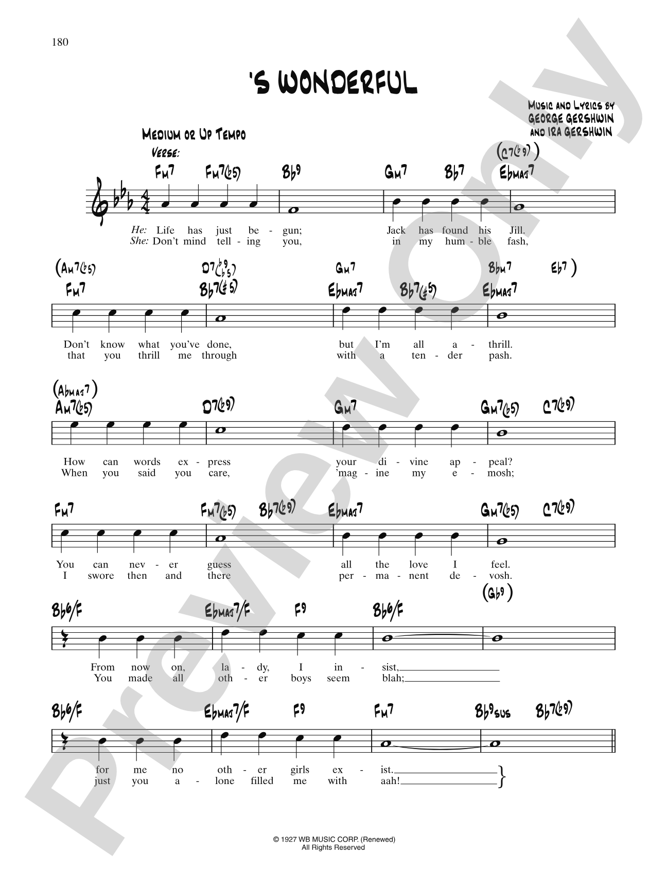's Wonderful (From "Funny Face"): Lead Sheet
