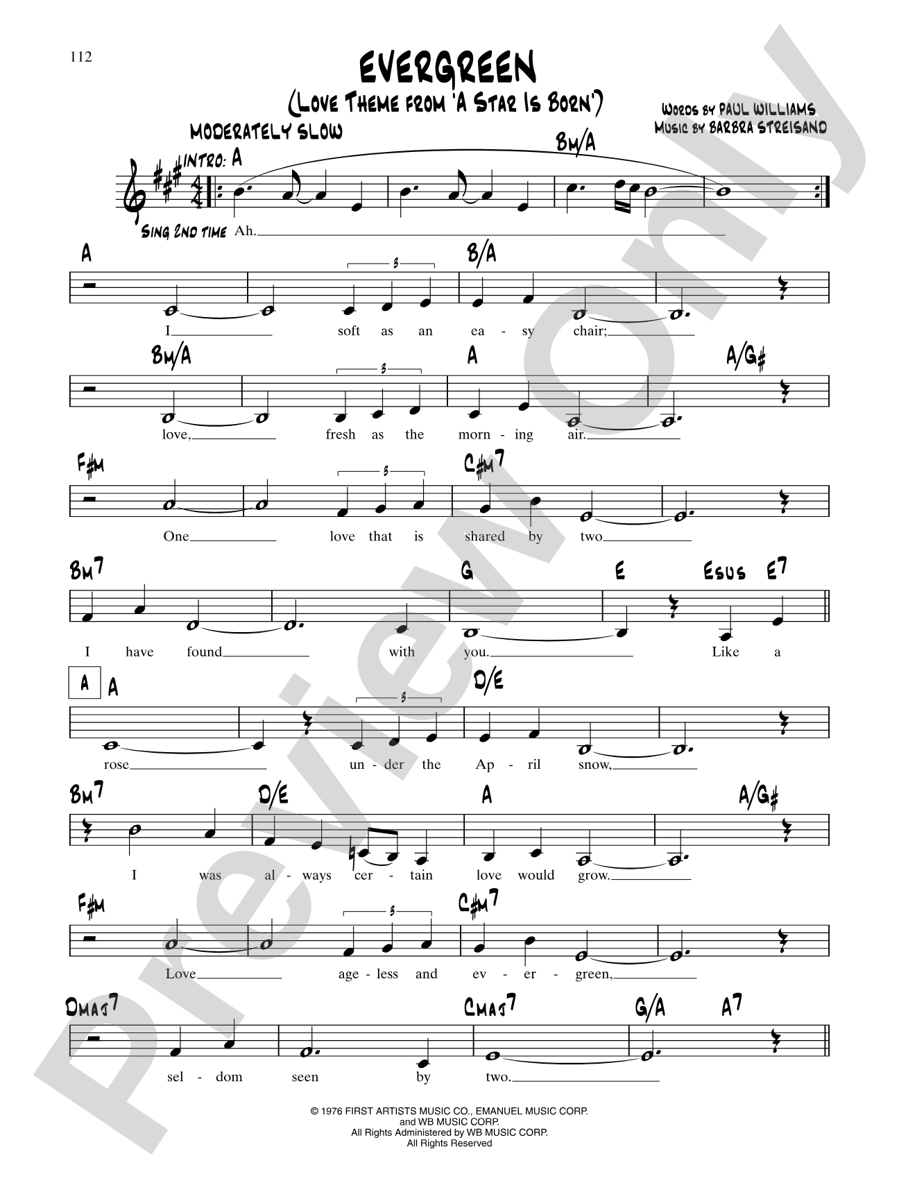 Evergreen (Love Theme From "A Star Is Born"): Lead Sheet