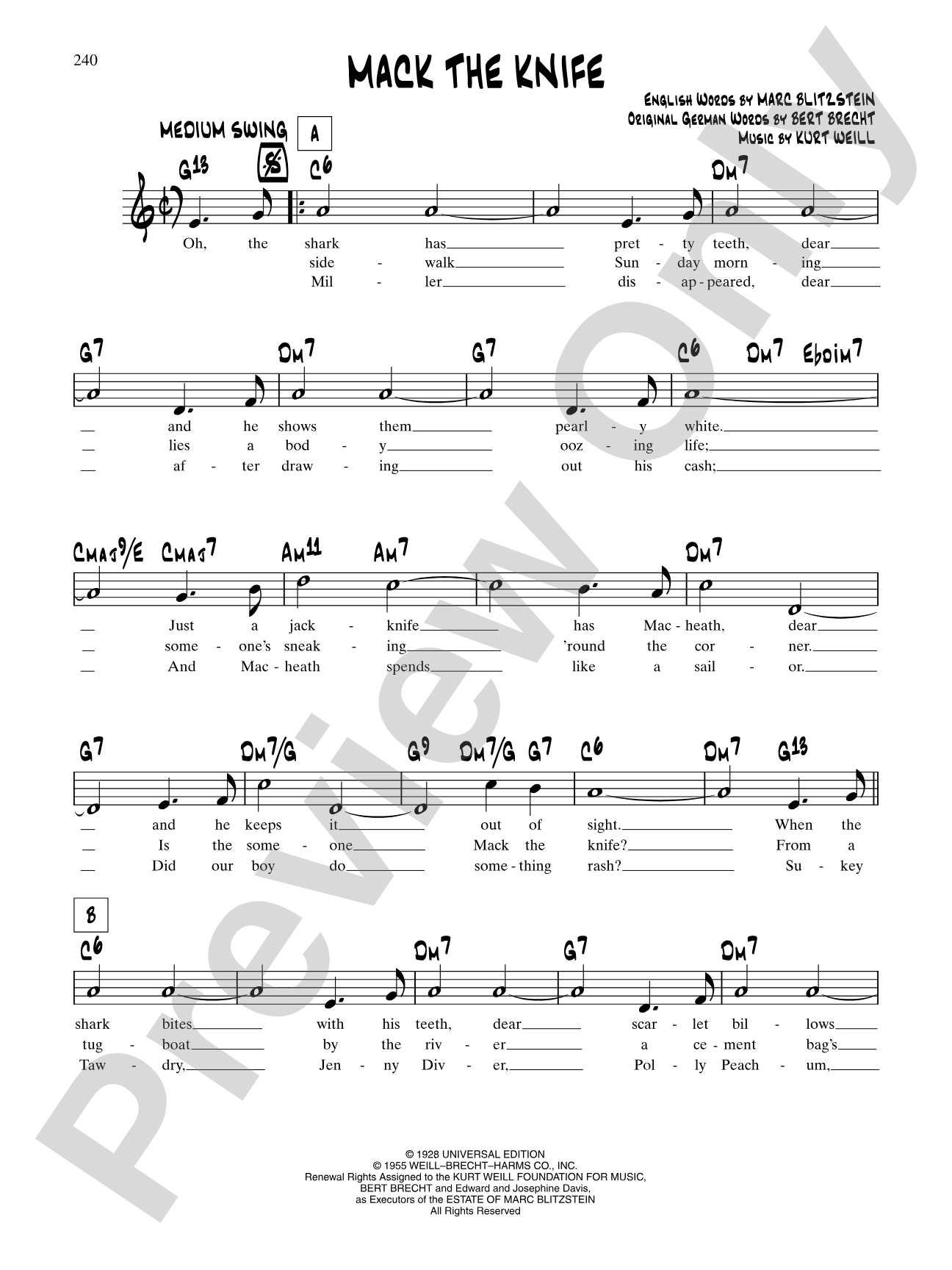 Mack The Knife (English Version): Lead Sheet