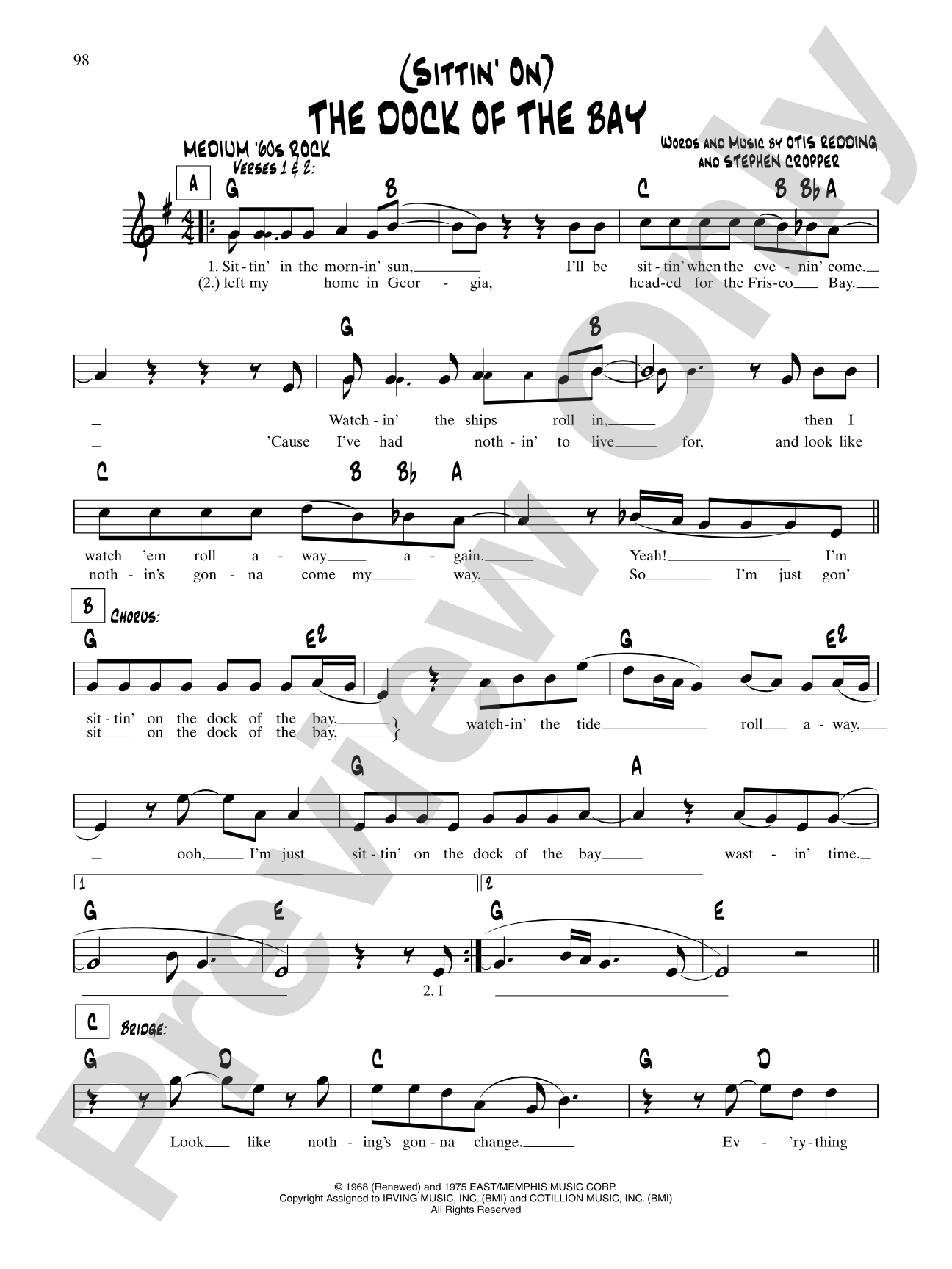 (Sitting On) The Dock Of The Bay: Lead Sheet