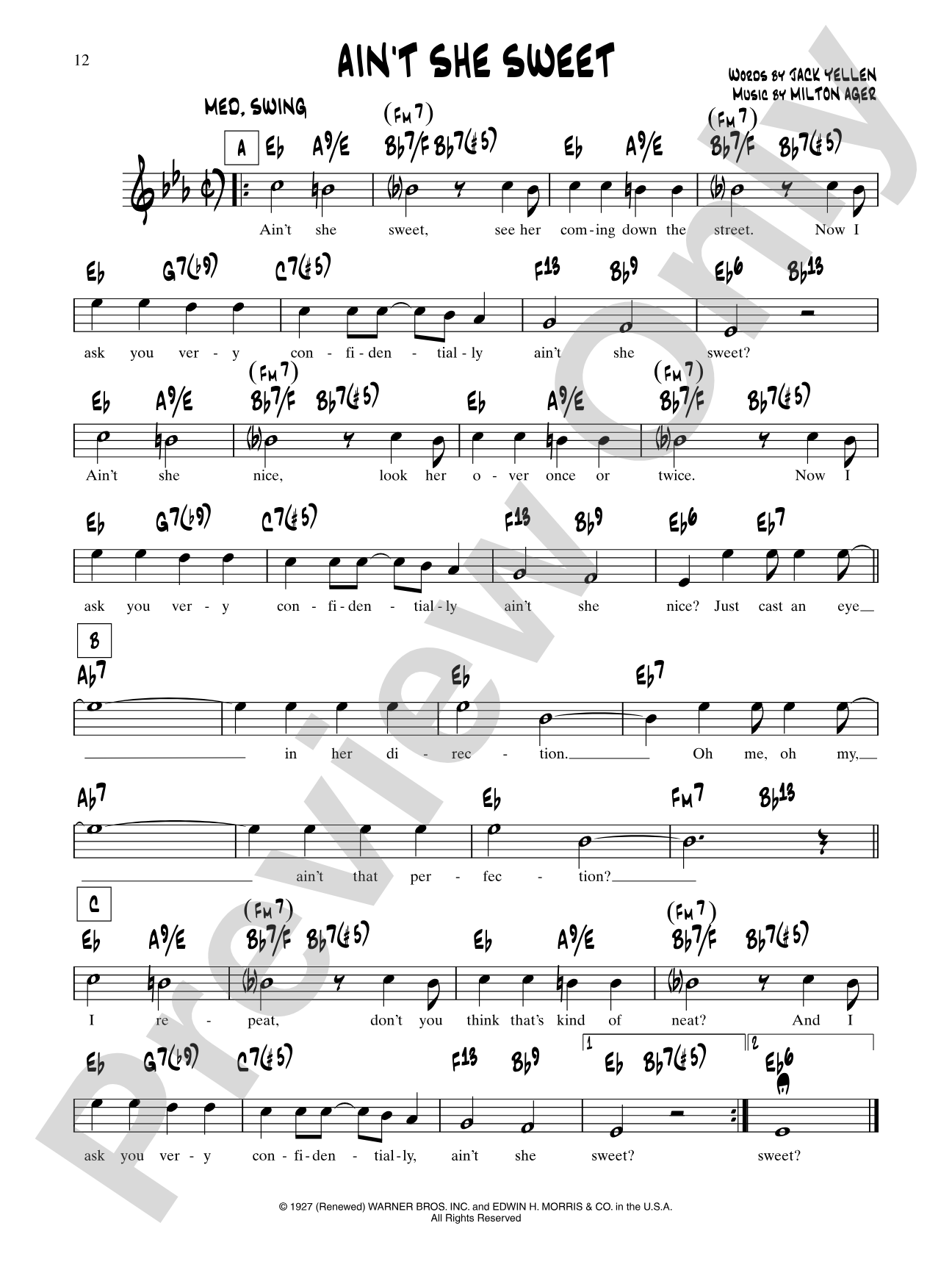 Ain't She Sweet: Lead Sheet