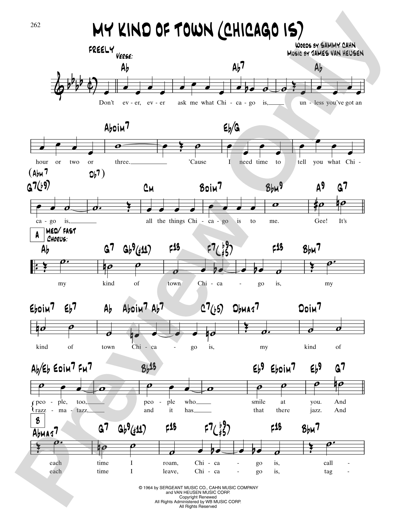 My Kind Of Town (Chicago Is) (From "Robin & The 7 Hoods"): Lead Sheet