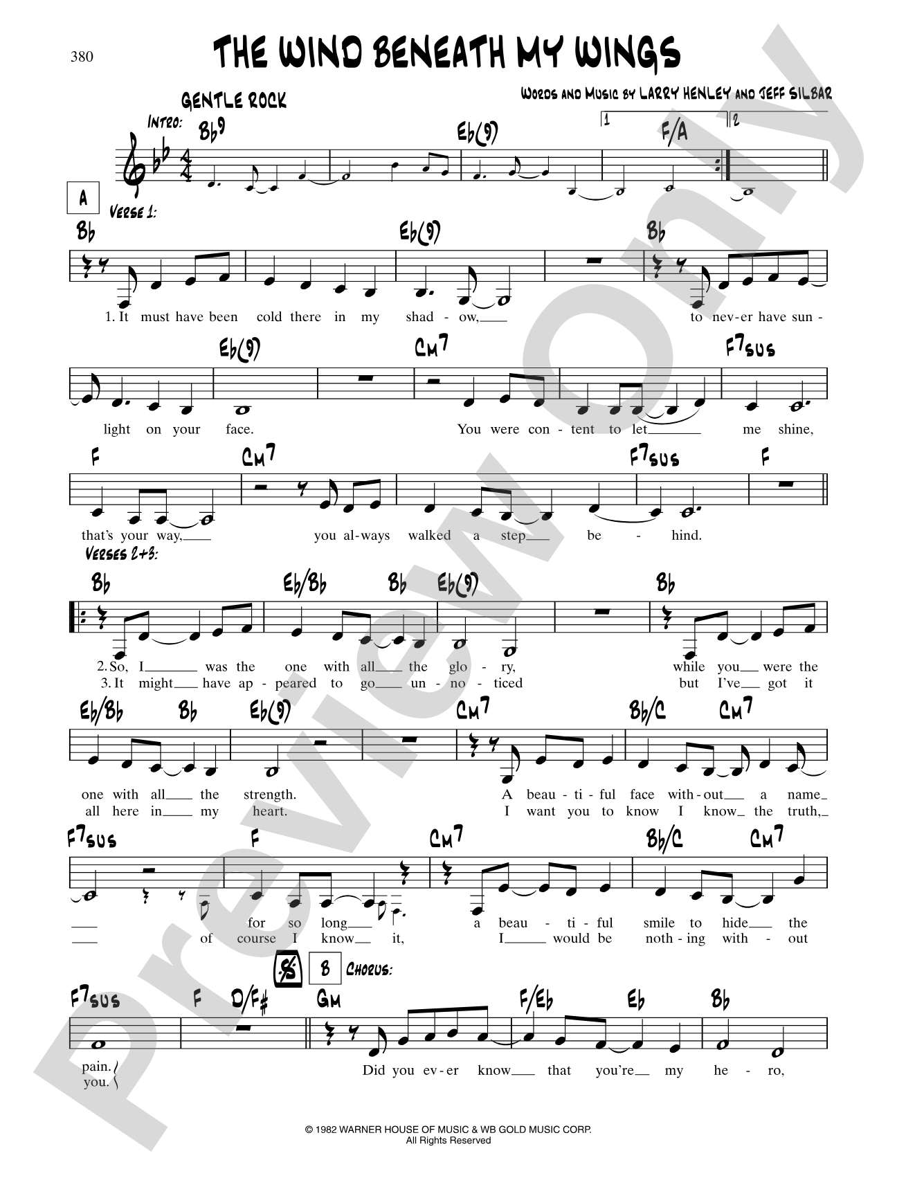 The Wind Beneath My Wings (From "Beaches"): Lead Sheet