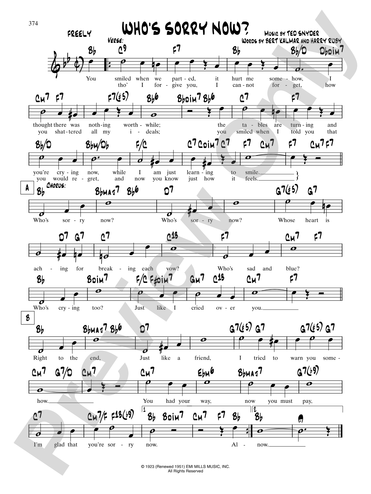Who's Sorry Now: Lead Sheet