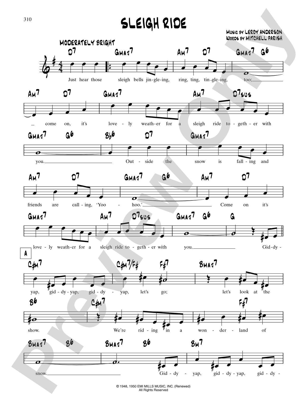 Sleigh Ride (W/ Lyrics): Lead Sheet