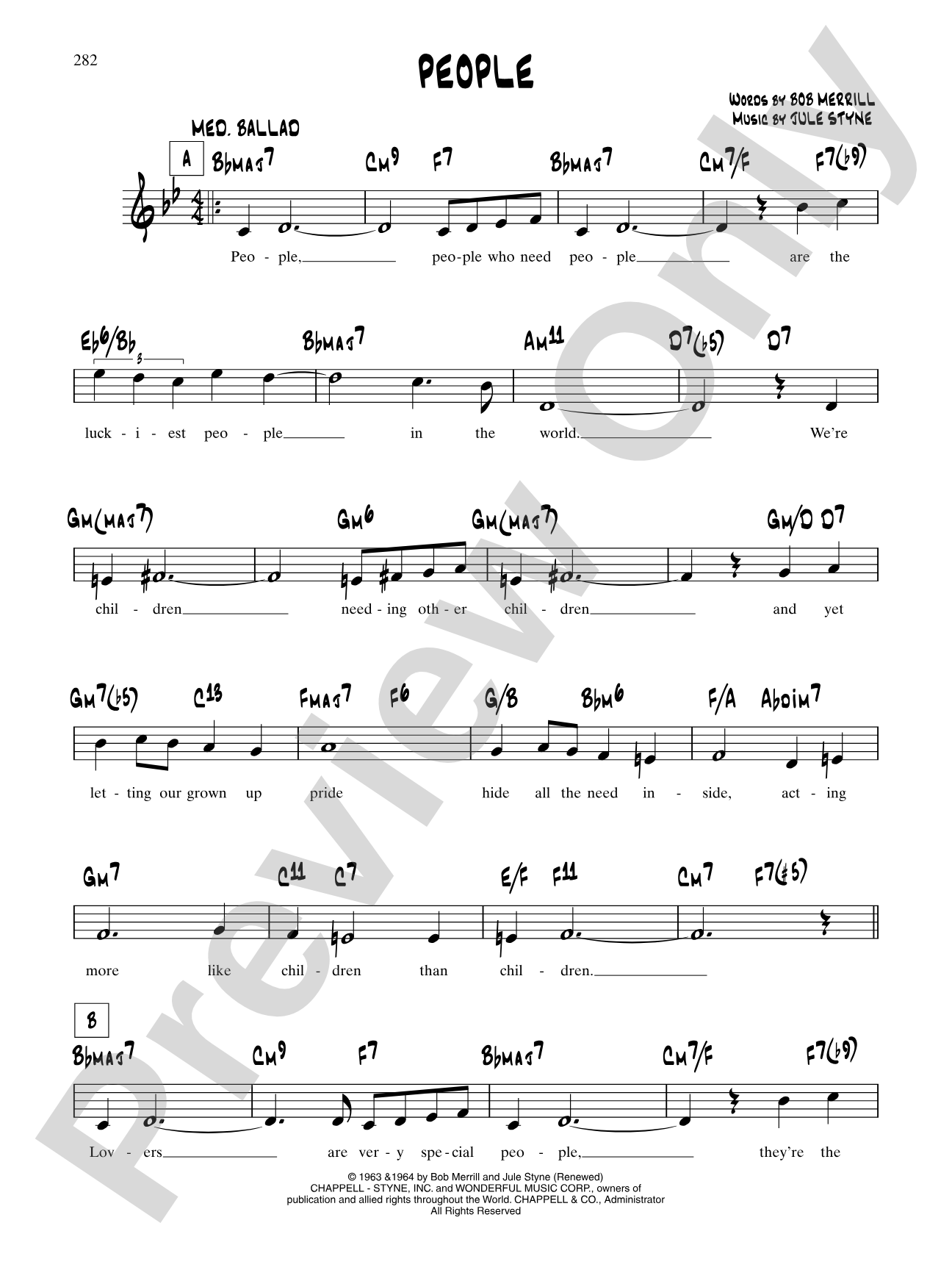People (From "Funny Girl"): Lead Sheet