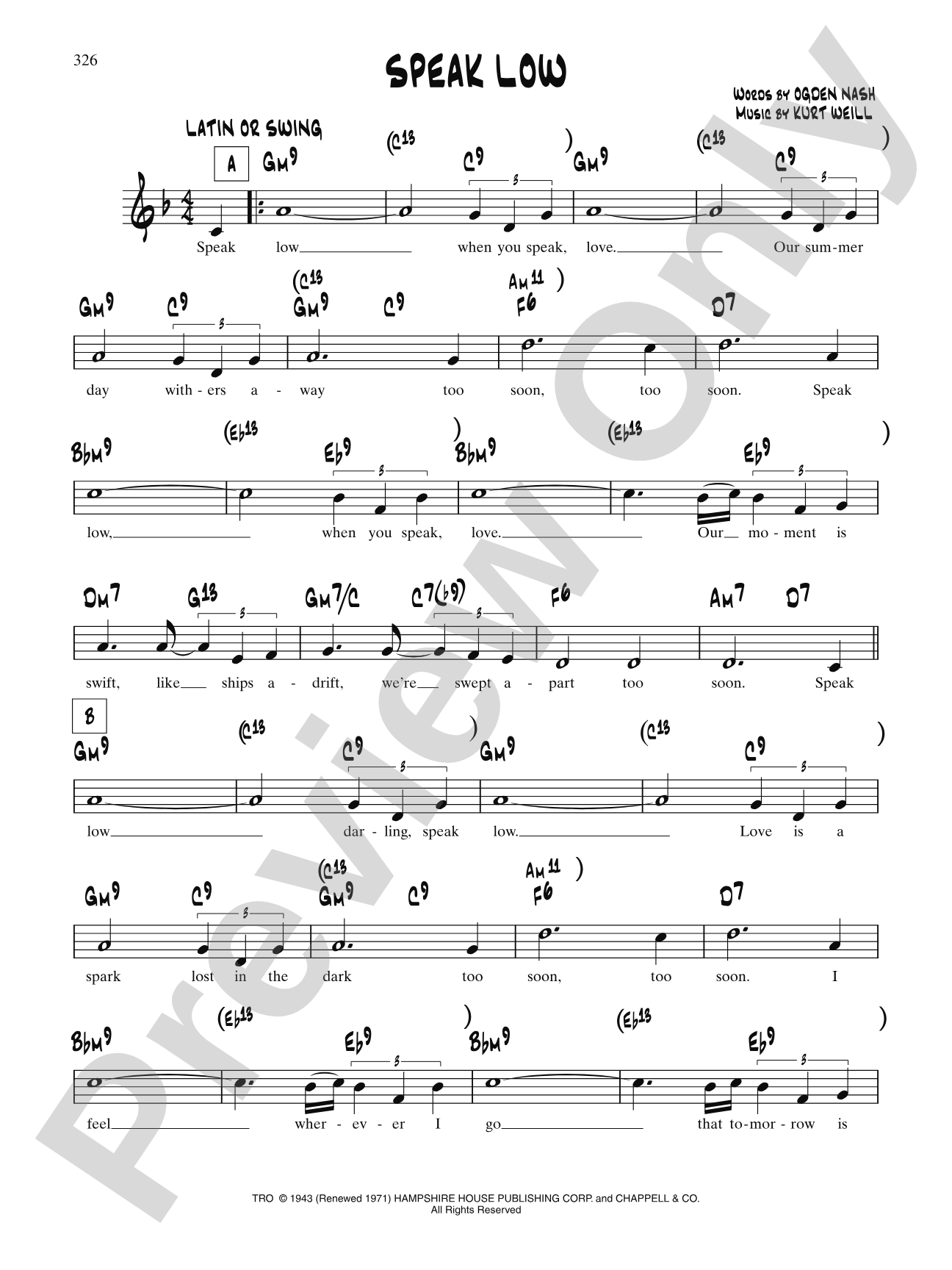 Speak Low Ne Folio: Lead Sheet
