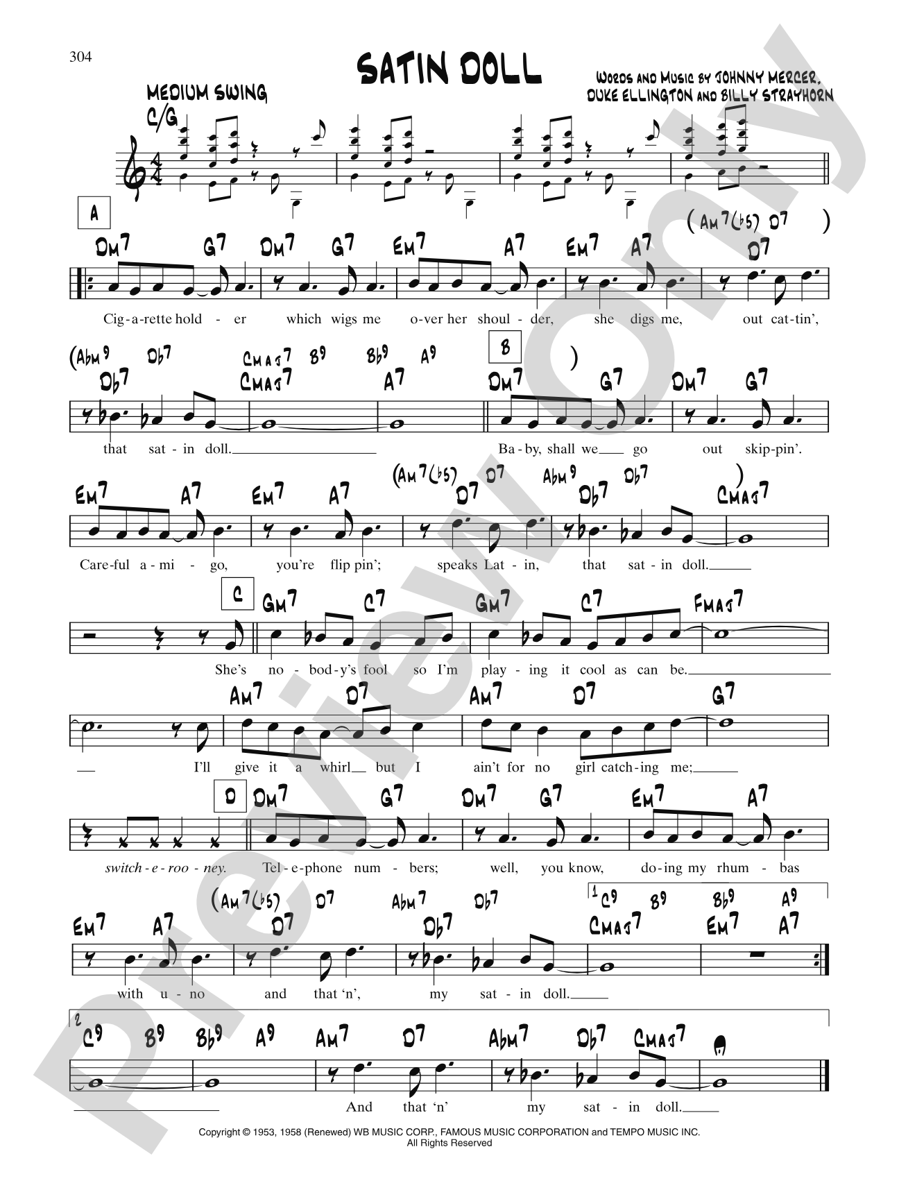 Satin Doll (Vocal Version): Lead Sheet