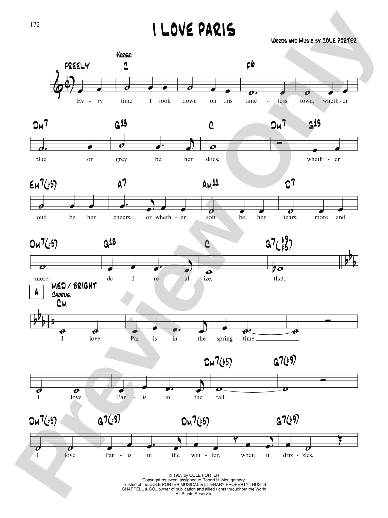 I Love Paris (From "Can-can"): Lead Sheet