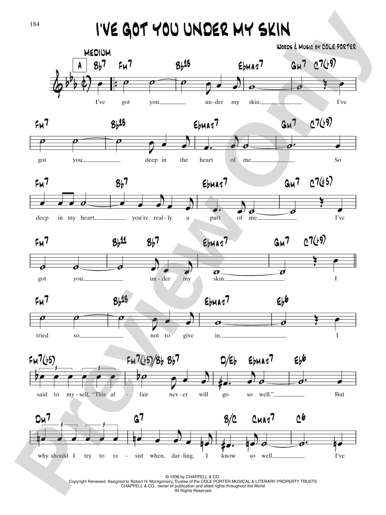 I've Got You Under My Skin: Lead Sheet