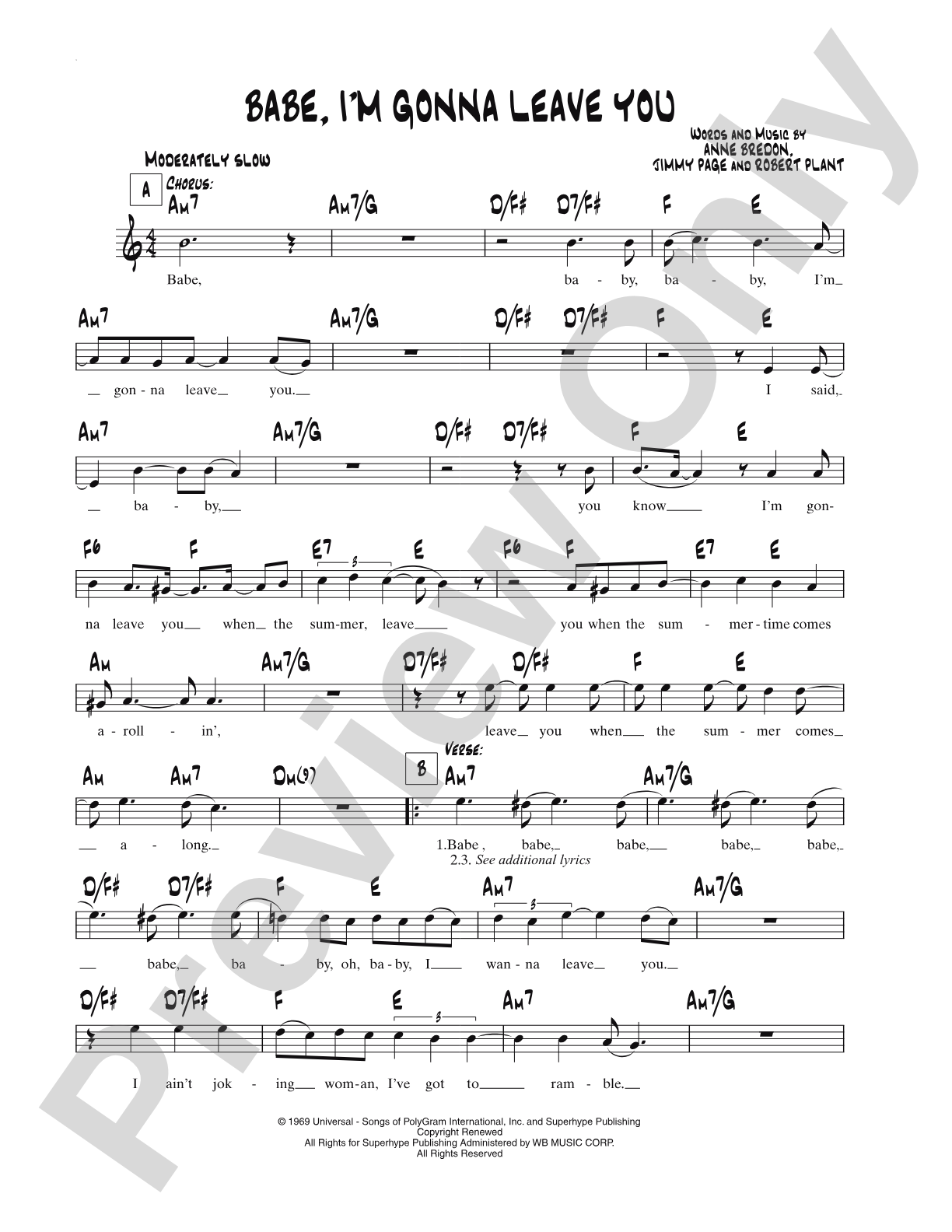 Babe I'm Gonna Leave You: Lead Sheet