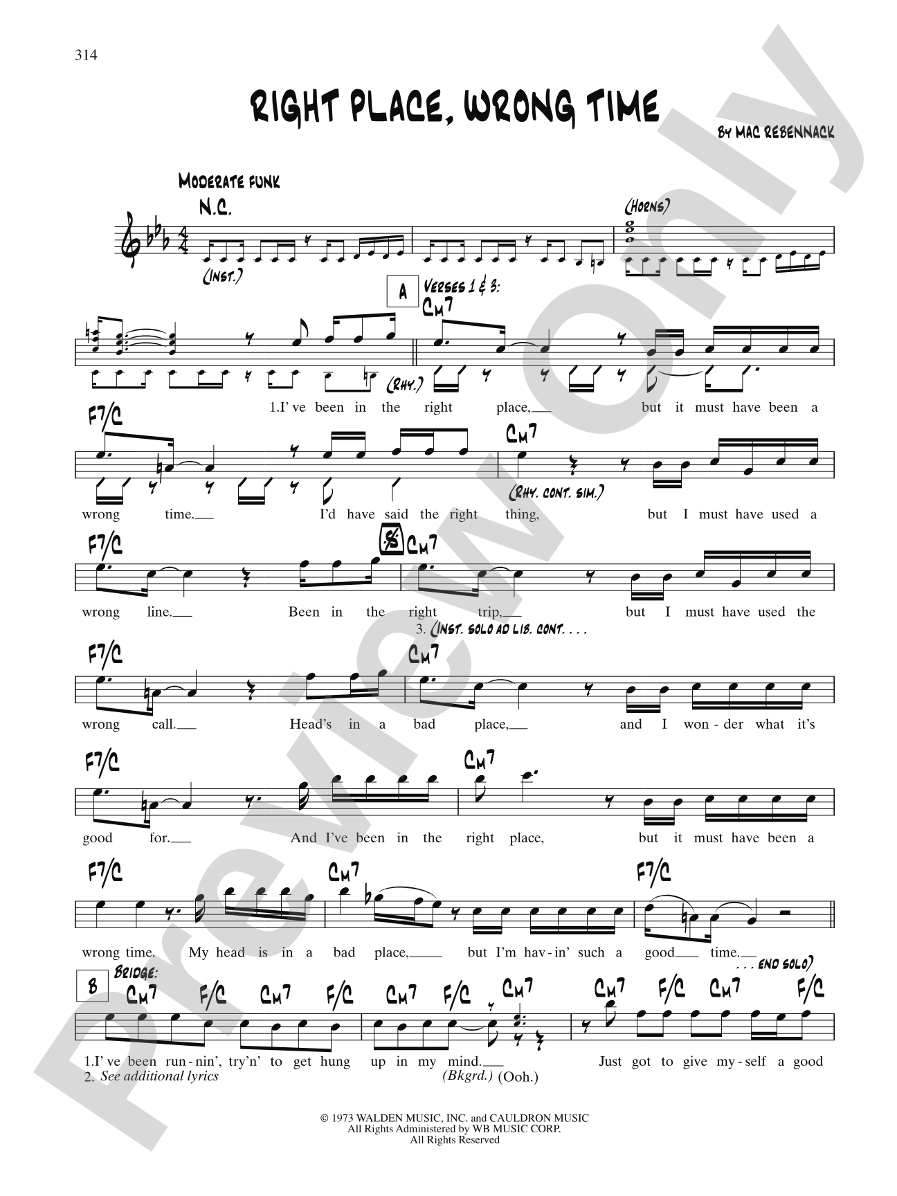 Right Place Wrong Time: Lead Sheet