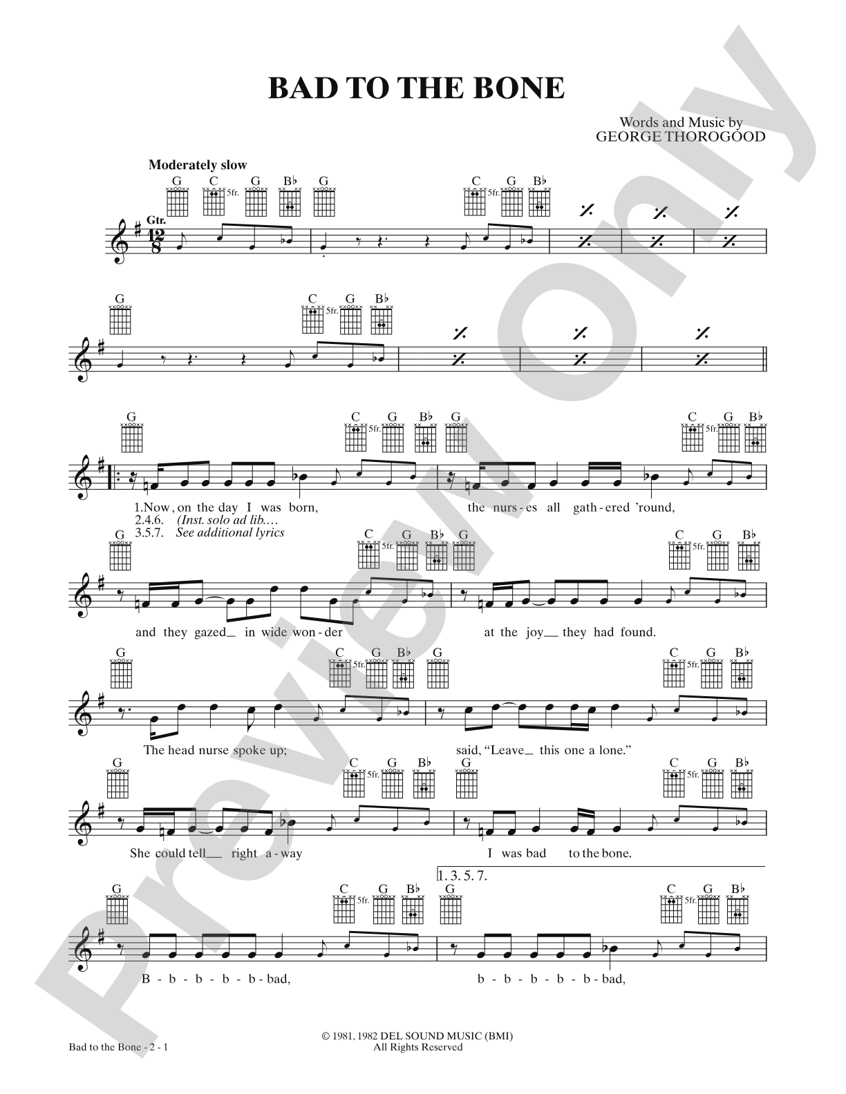 Bad To The Bone: Lead Sheet