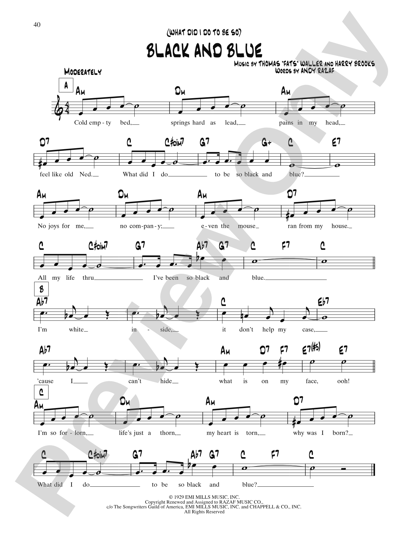 Black And Blue: Lead Sheet