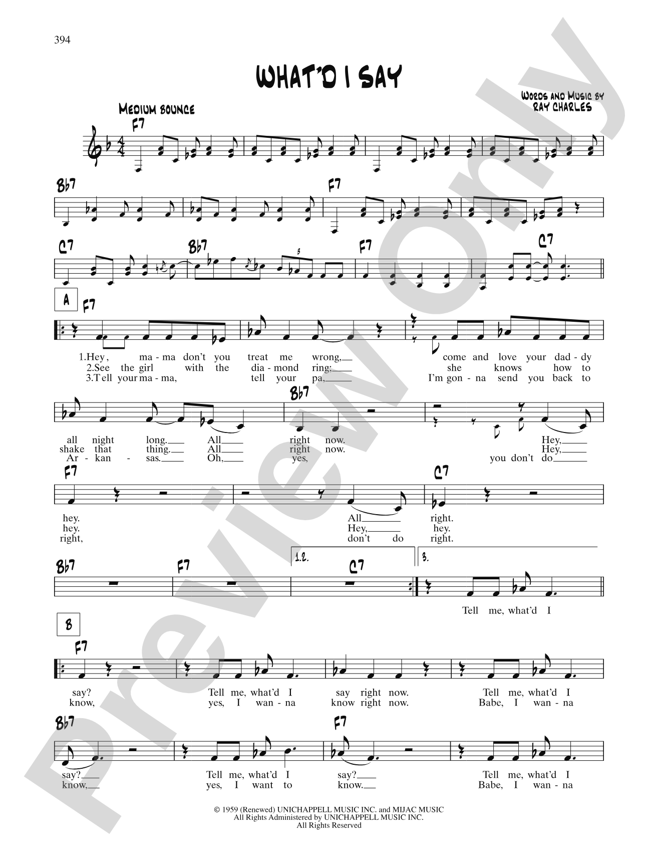 What'd I Say: Lead Sheet