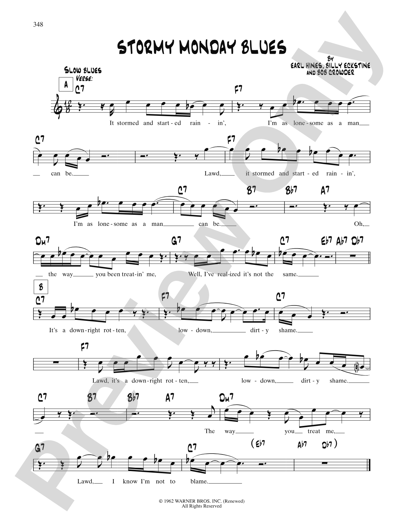 Stormy Monday Blues: Lead Sheet