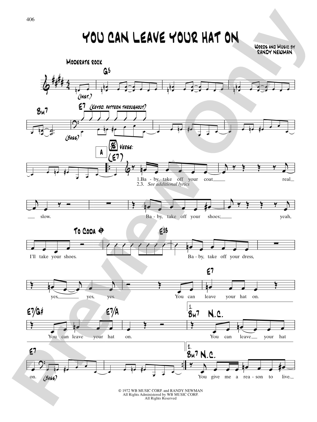 You Can Leave Your Hat On: Lead Sheet