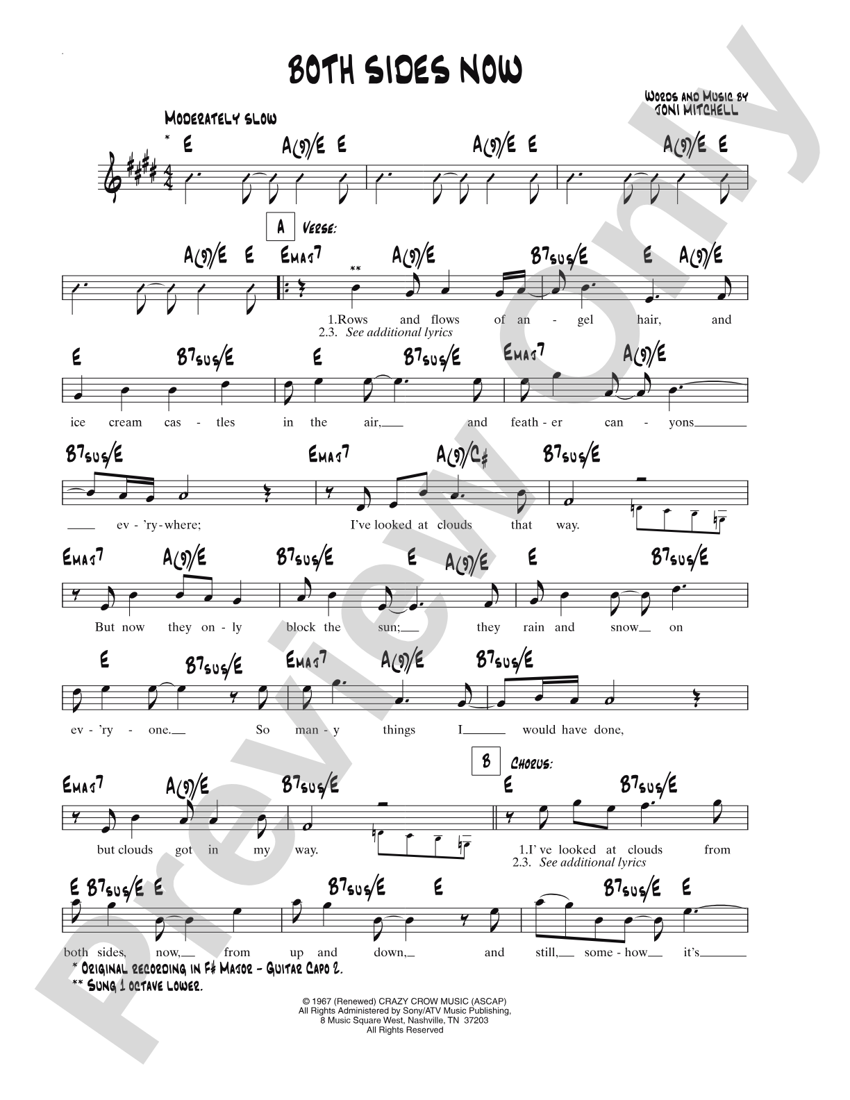 Both Sides, Now: Lead Sheet