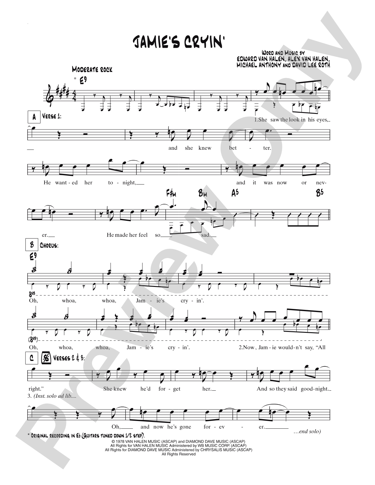 Jamie's Cryin': Lead Sheet