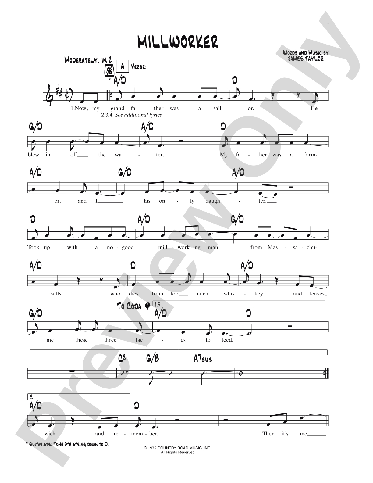 Millworker (From "Working"): Lead Sheet