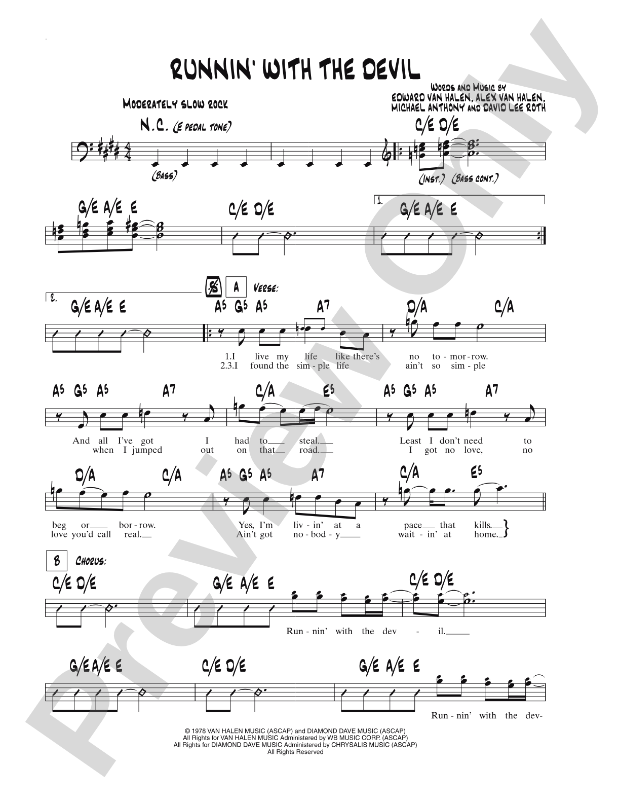 Runnin' With The Devil: Lead Sheet