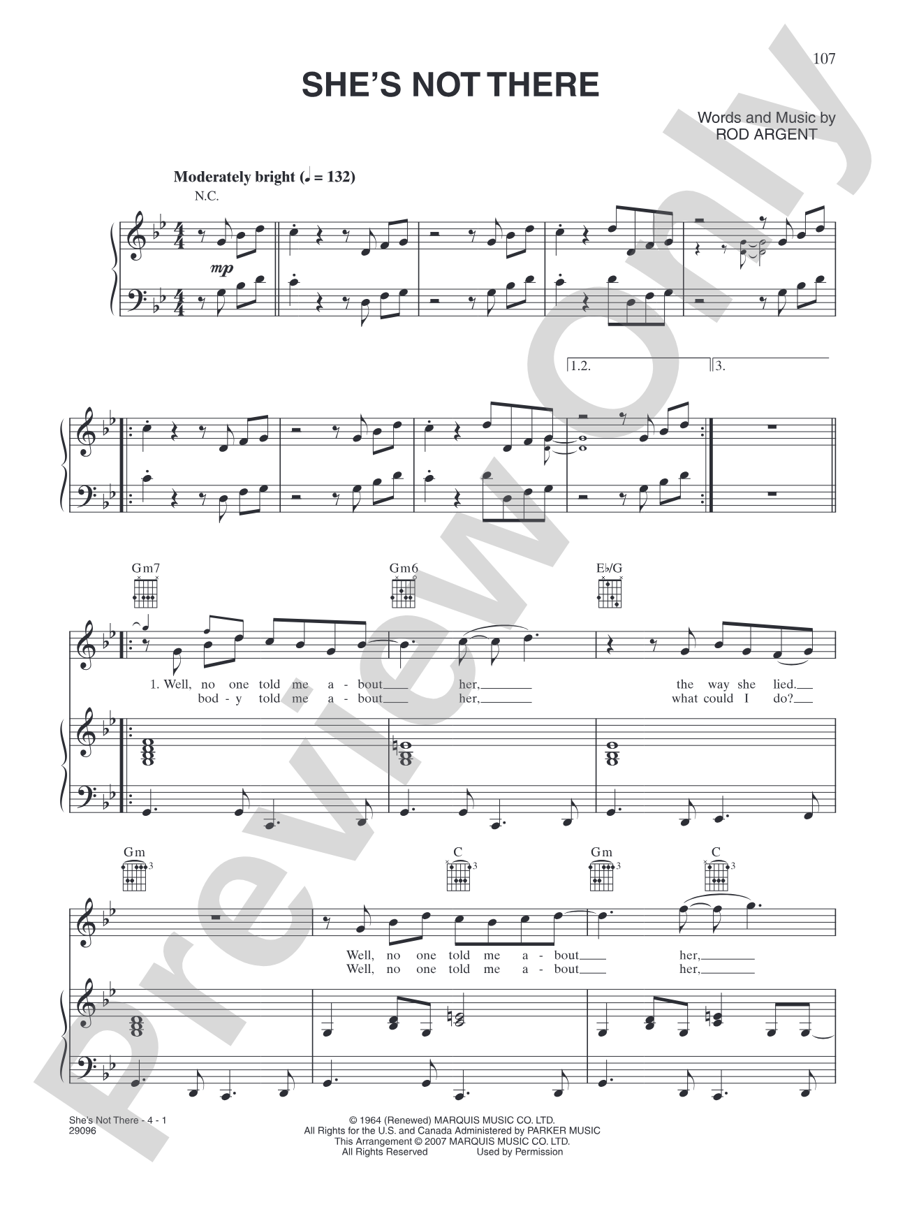 She's Not There: Lead Sheet